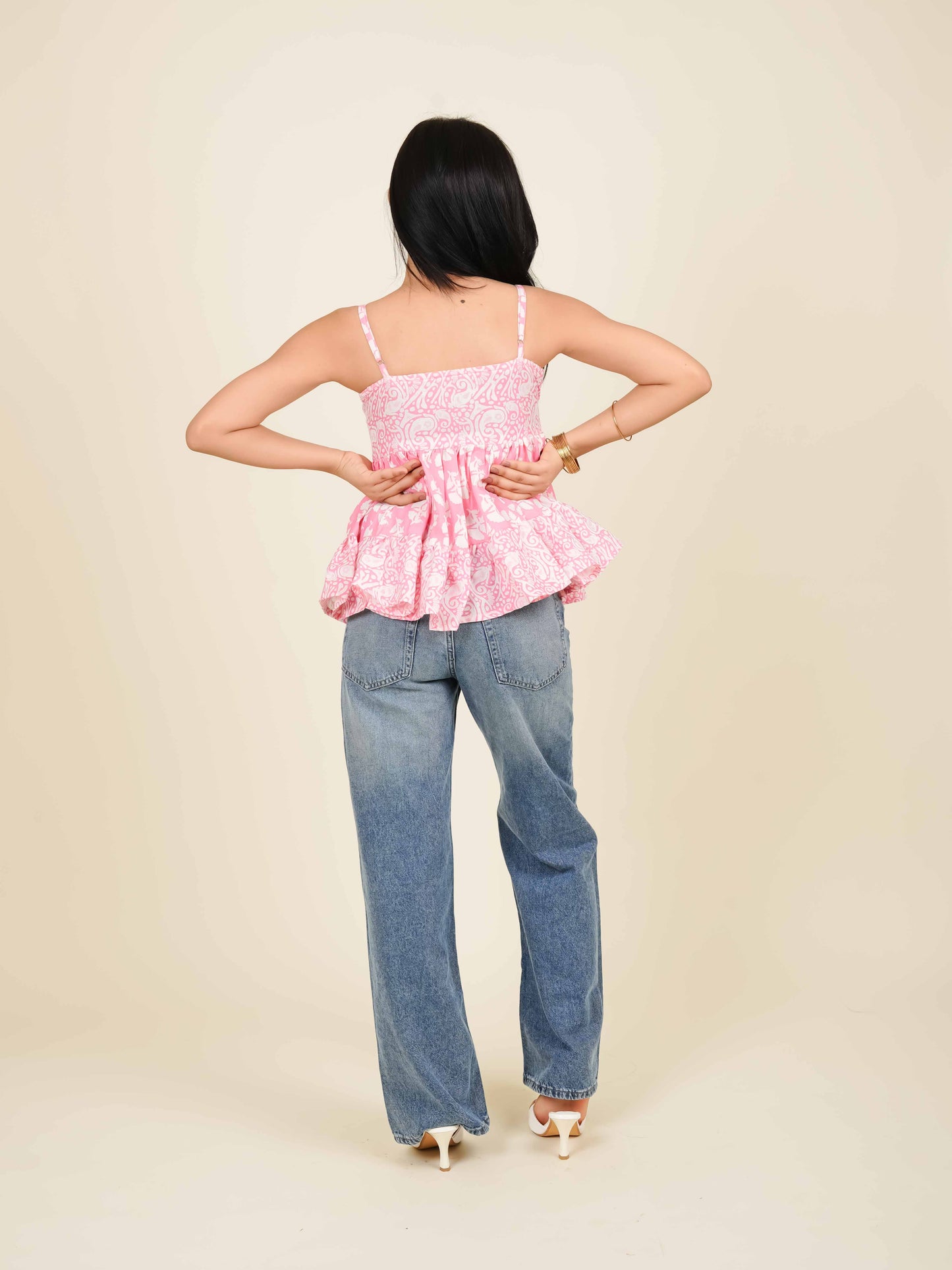 MONOMEE ELANA PINK PRINT TIERED TOP