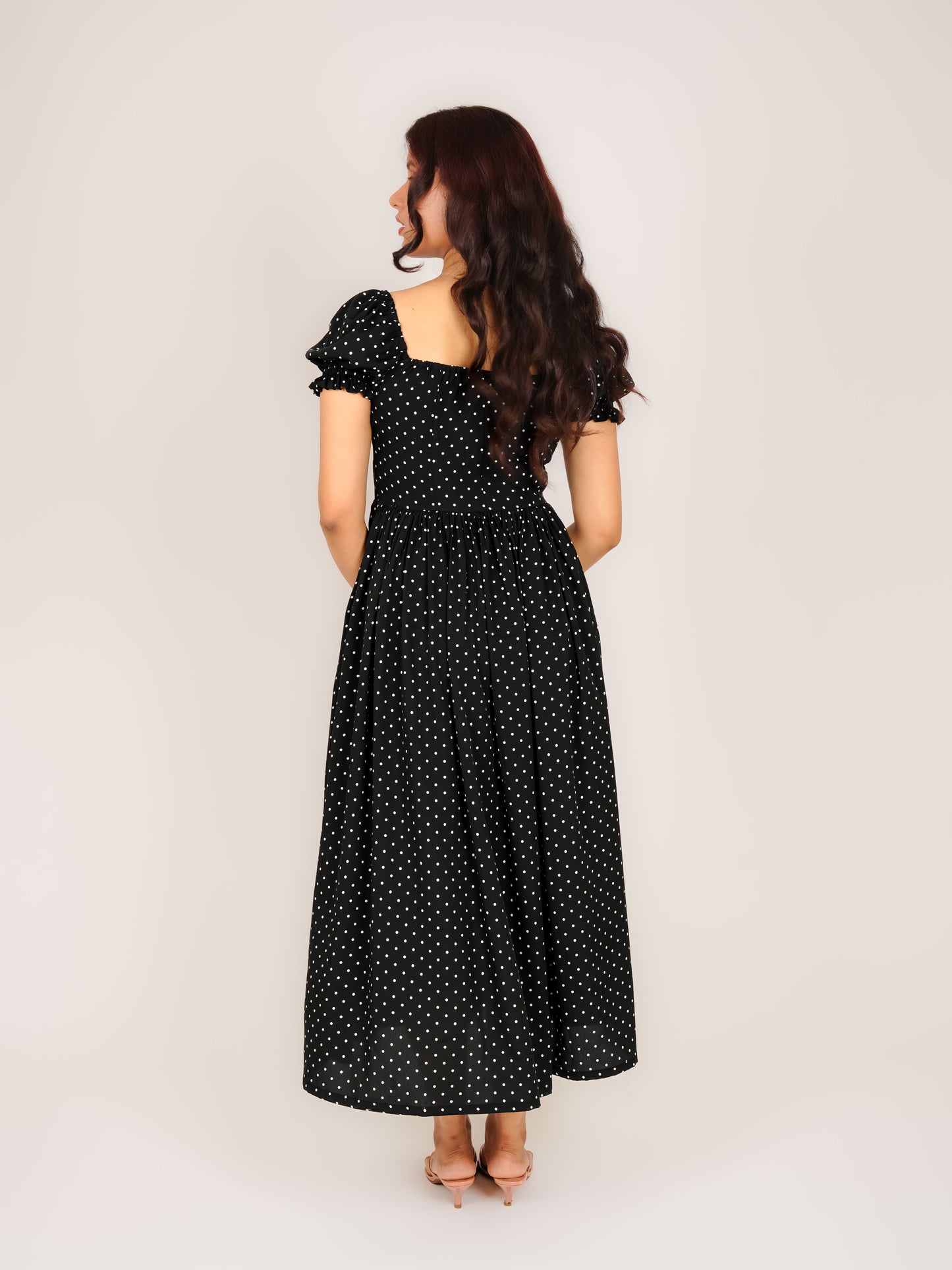 MONOMEE SIERRA BLACK POLKA DOT MAXI DRESS