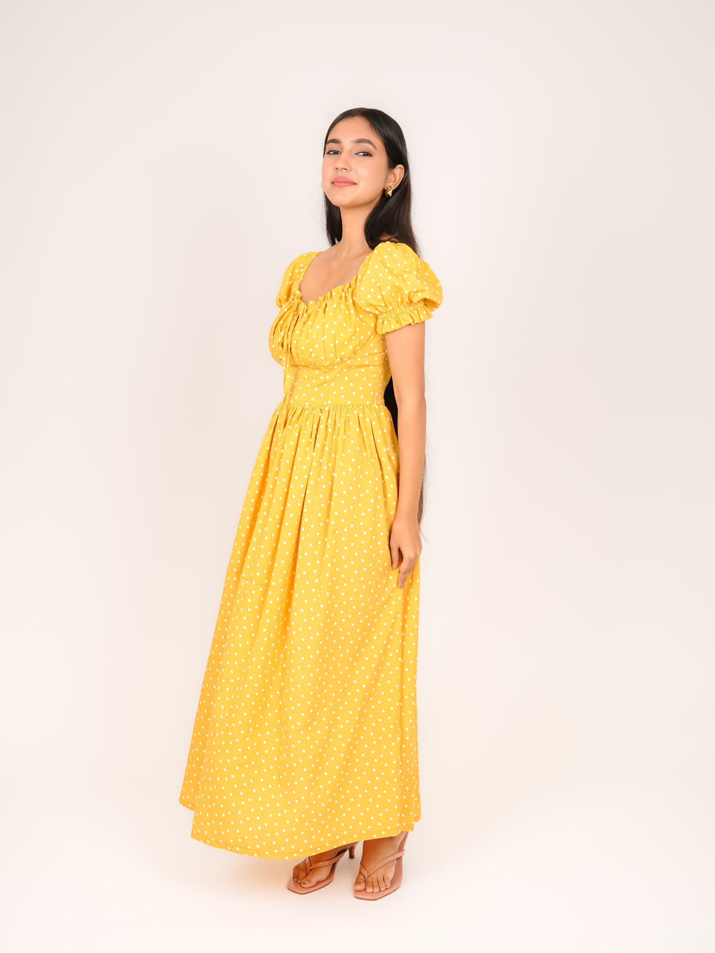 MONOMEE LIA YELLOW POLKA DOT MAXI DRESS