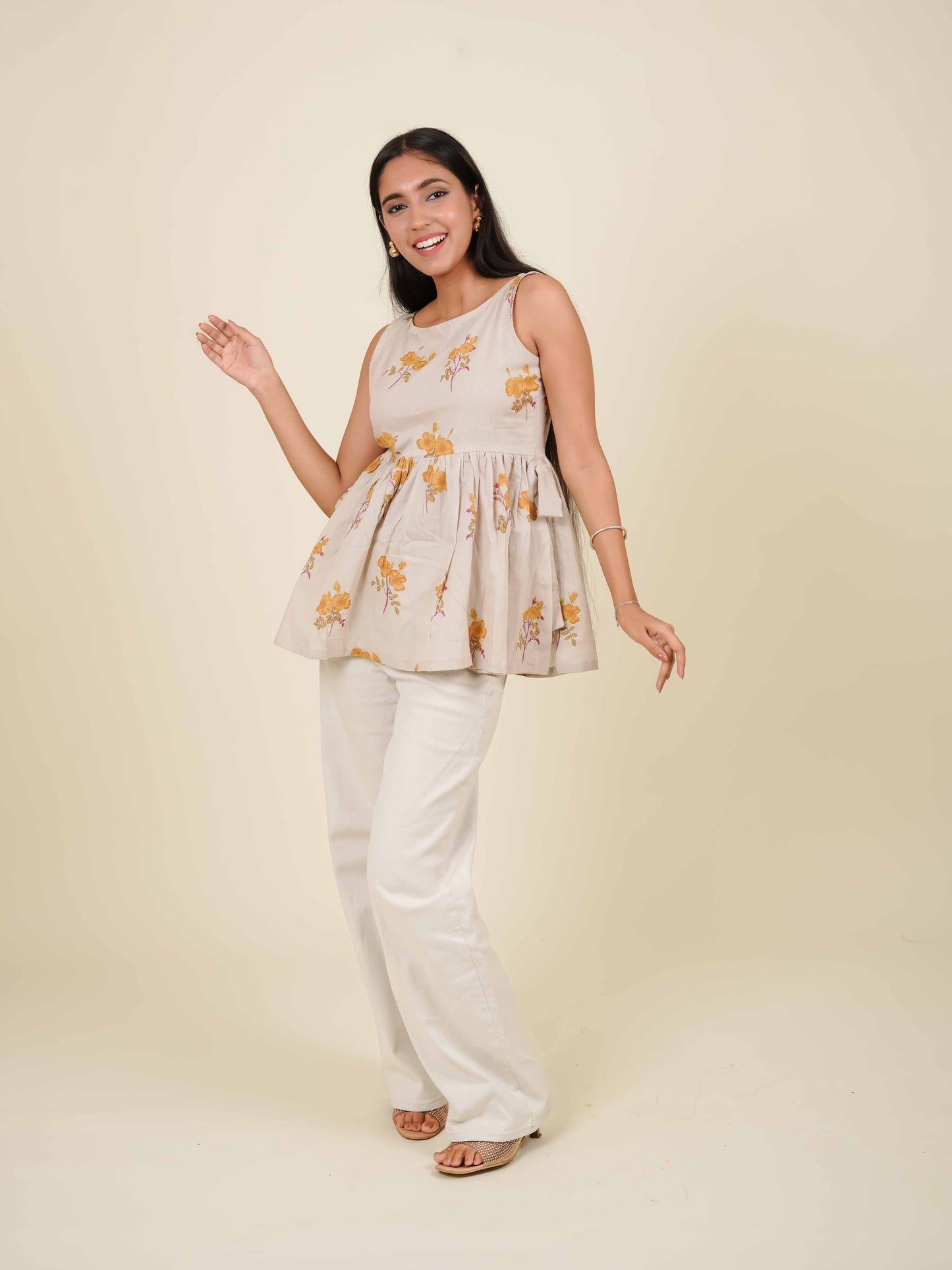 MONOMEE LIVIE FLORAL BOW TIE SHORT KURTI