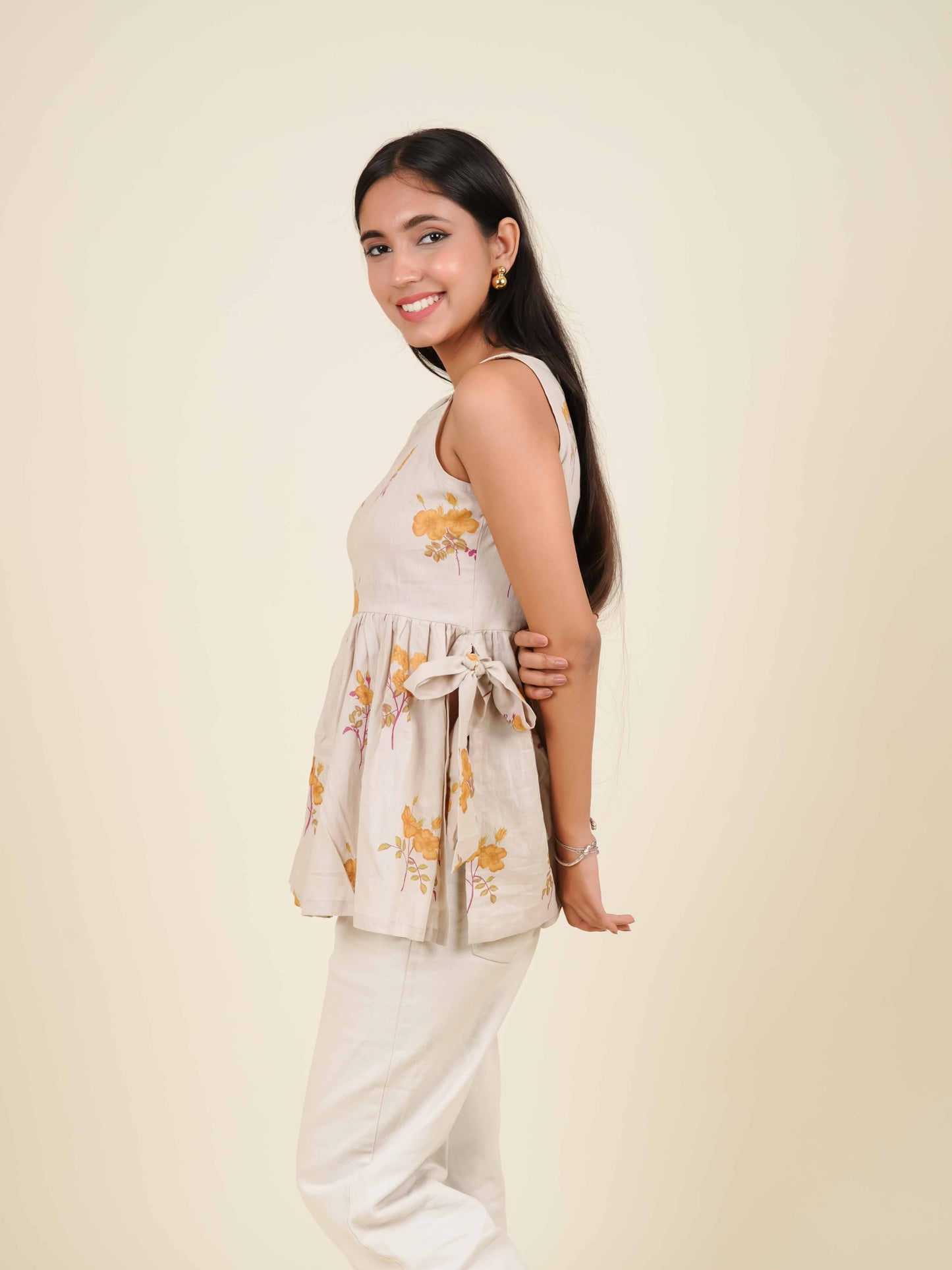 MONOMEE LIVIE FLORAL BOW TIE SHORT KURTI