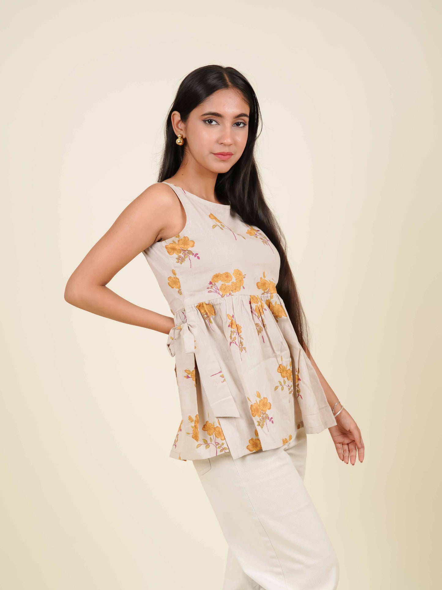 MONOMEE LIVIE FLORAL BOW TIE SHORT KURTI