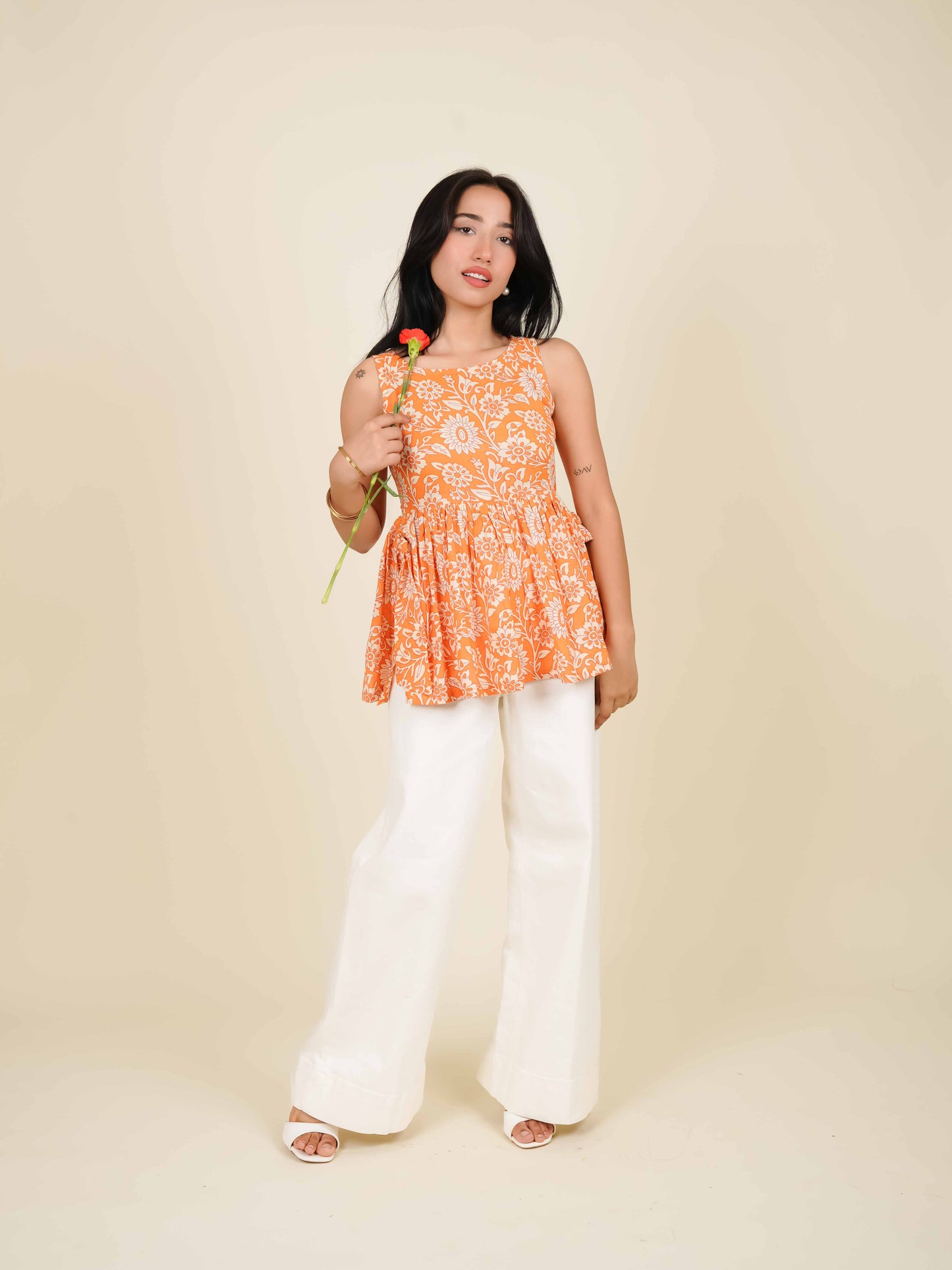 MONOMEE ARIA FLORAL BOW TIE SHORT KURTI