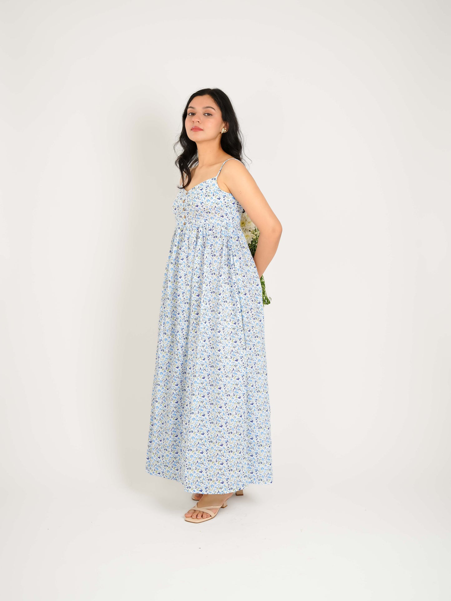 MONOMEE PHOEBE BLUE FLORAL BACKLESS DRESS