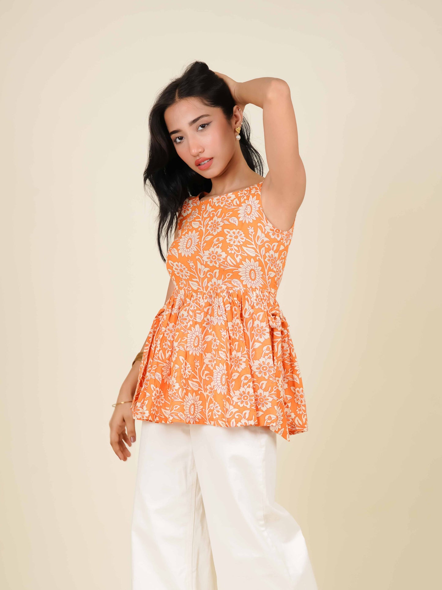 MONOMEE ARIA FLORAL BOW TIE SHORT KURTI