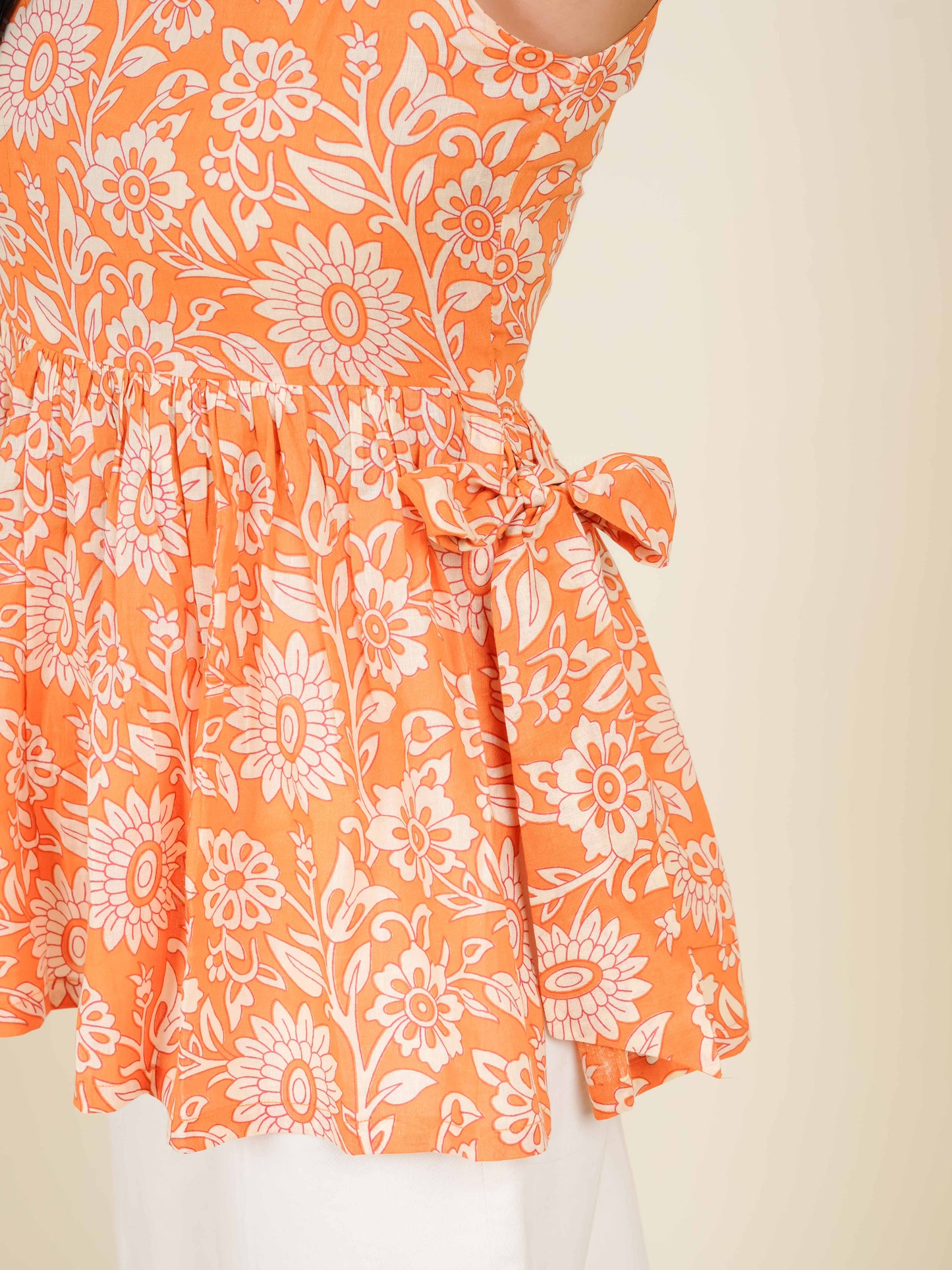 MONOMEE ARIA FLORAL BOW TIE SHORT KURTI