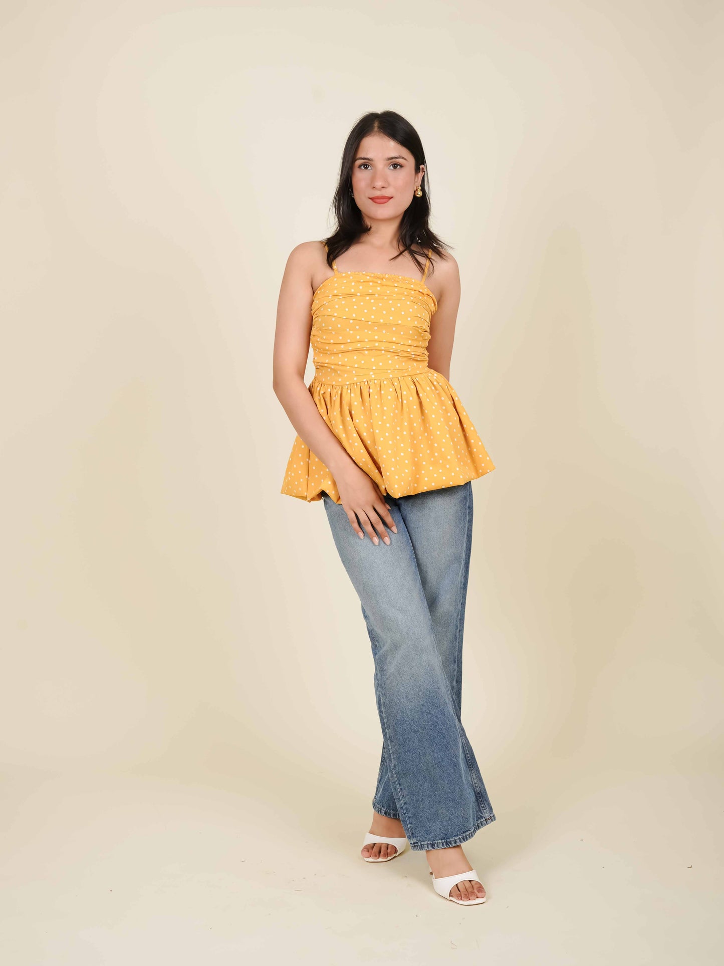 MONOMEE AGATHA YELLOW POLKA DOT BUBBLE TOP