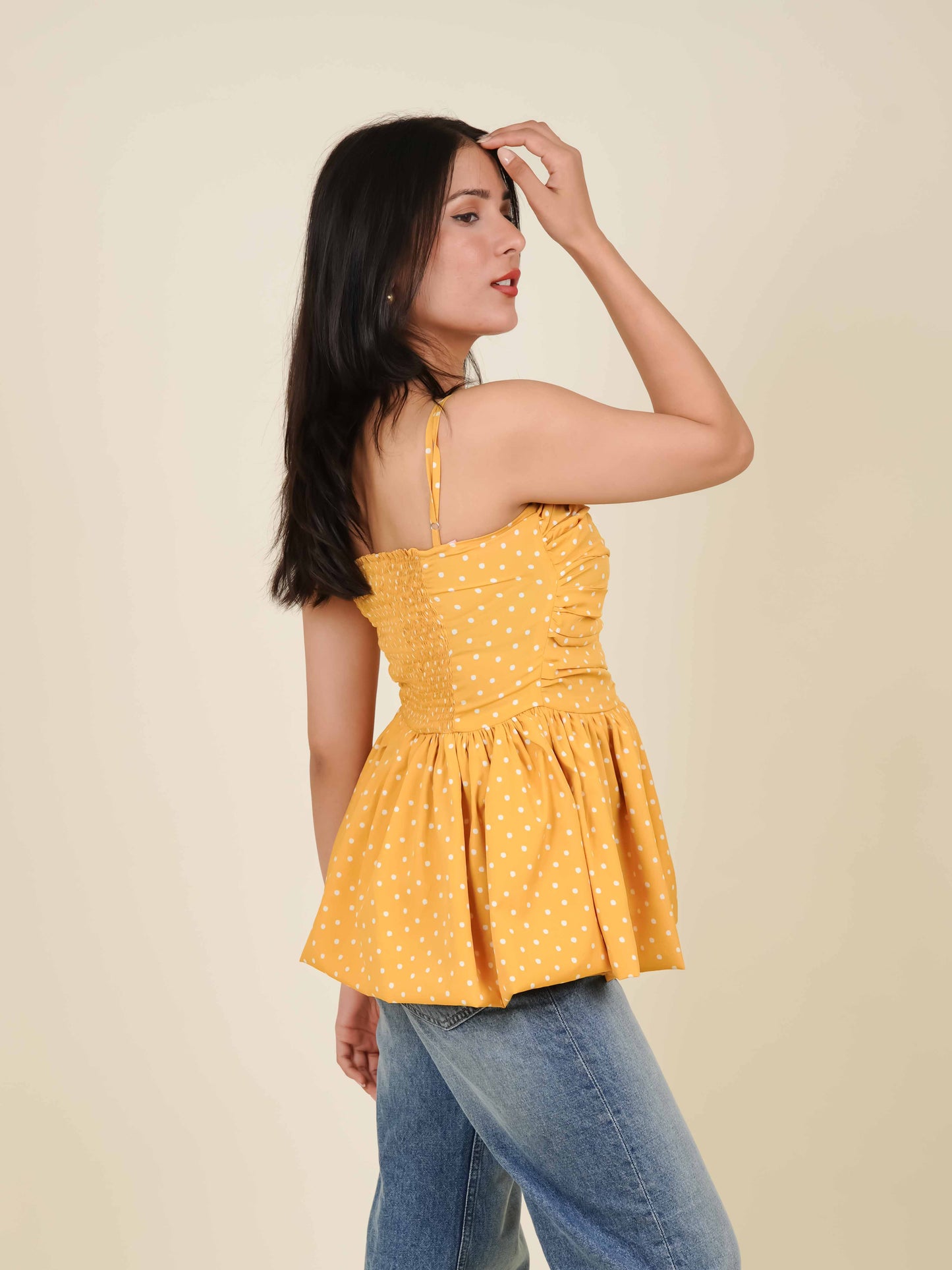 MONOMEE AGATHA YELLOW POLKA DOT BUBBLE TOP