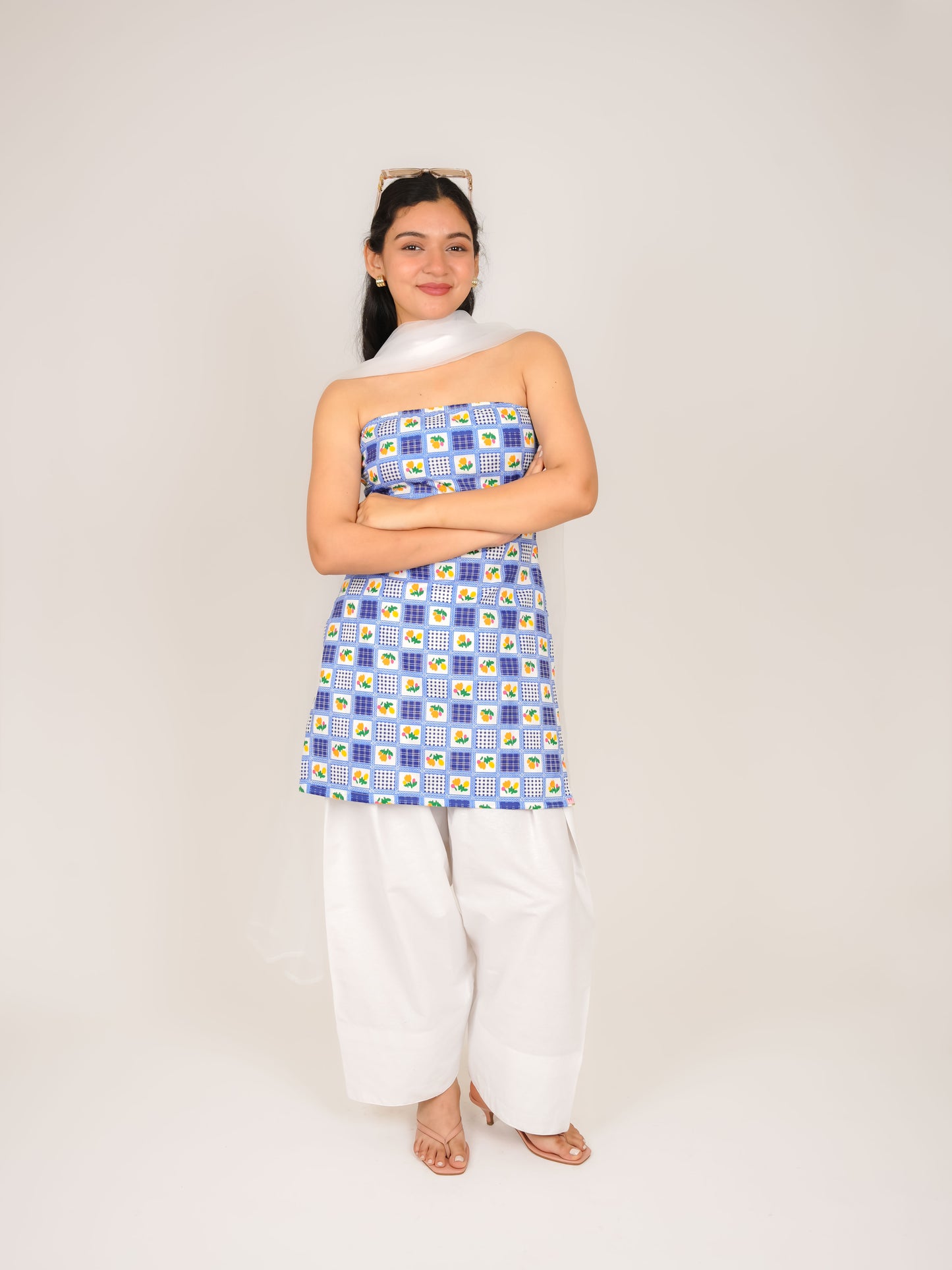 MONOMEE REEVA FLORAL PRINT GINGHAM TUBE KURTI