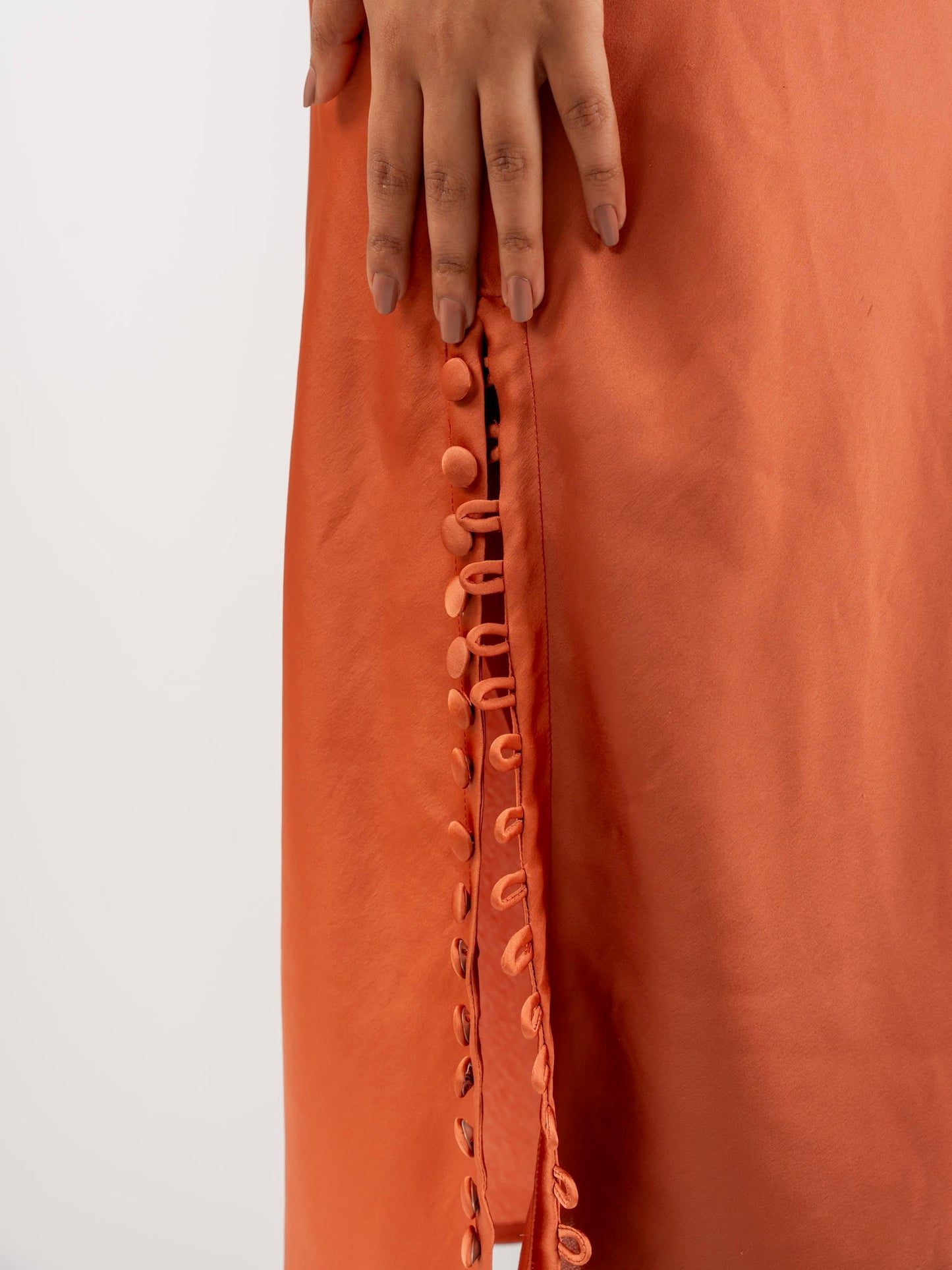 MONOMEE DOROTHY SATIN RUST SLIP DRESS