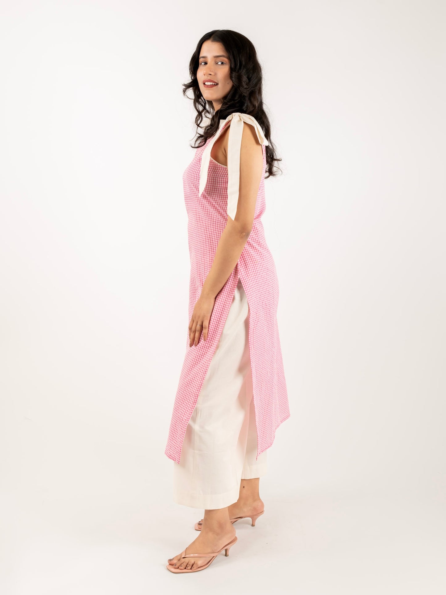 MONOMEE TRISHA PINK GINGHAM KURTA SET