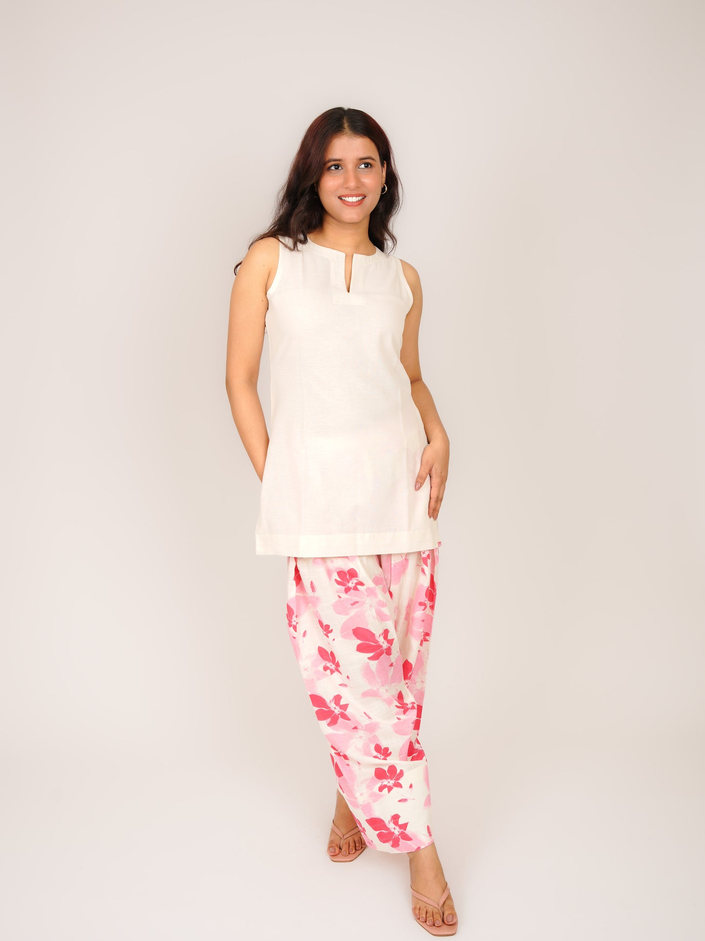 MONOMEE COTTON STRAIGHT KURTI WITH PRINTED FARSHI SALWAR