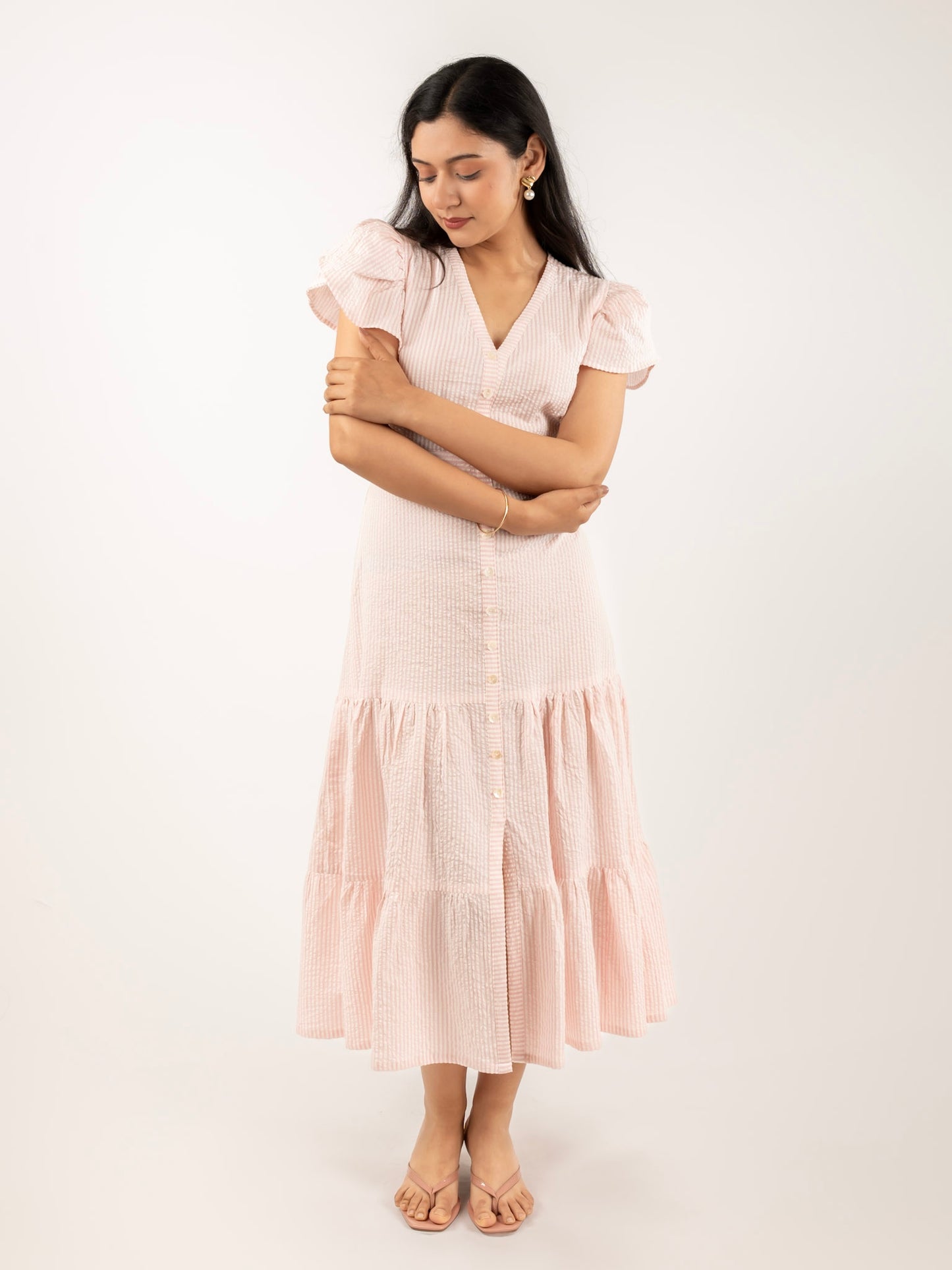 MONOMEE TIFFANY PINK STRIPED COTTON DRESS