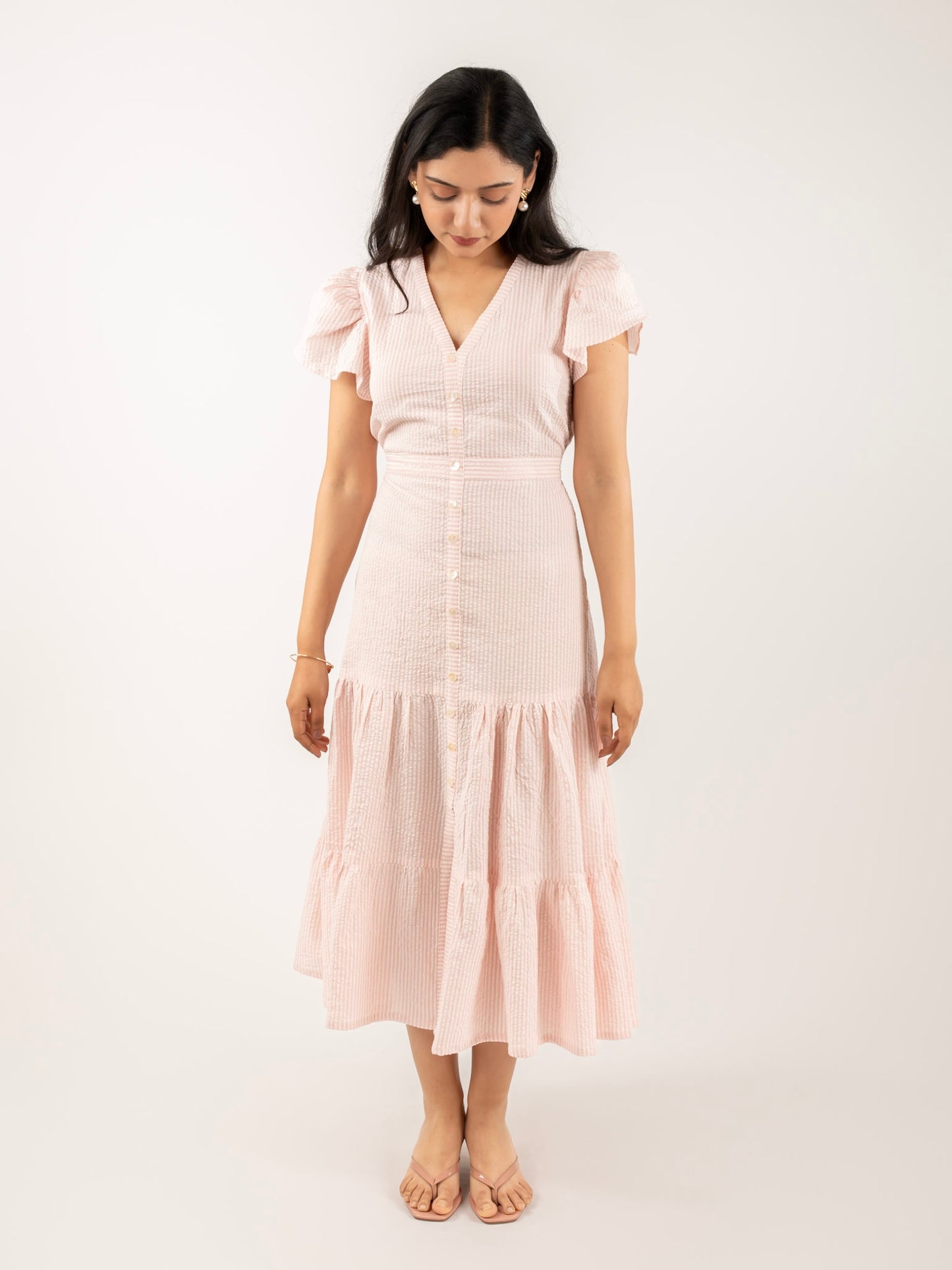 MONOMEE TIFFANY PINK STRIPED COTTON DRESS