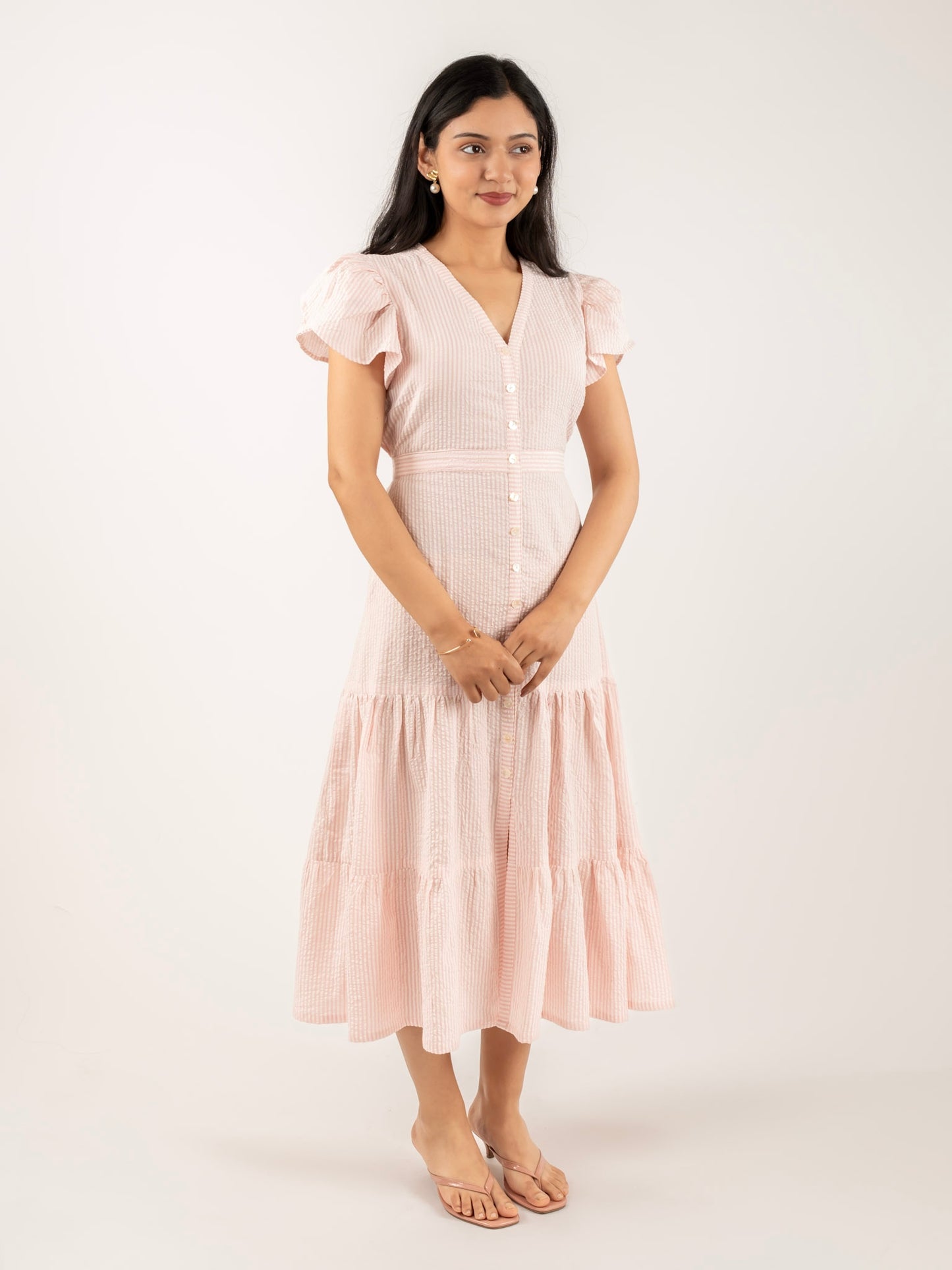 MONOMEE TIFFANY PINK STRIPED COTTON DRESS