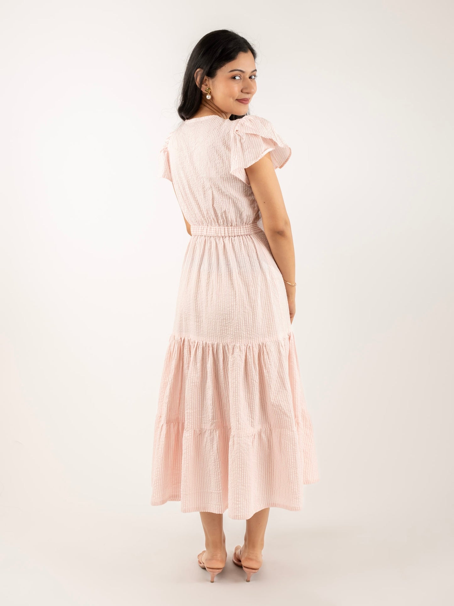 MONOMEE TIFFANY PINK STRIPED COTTON DRESS
