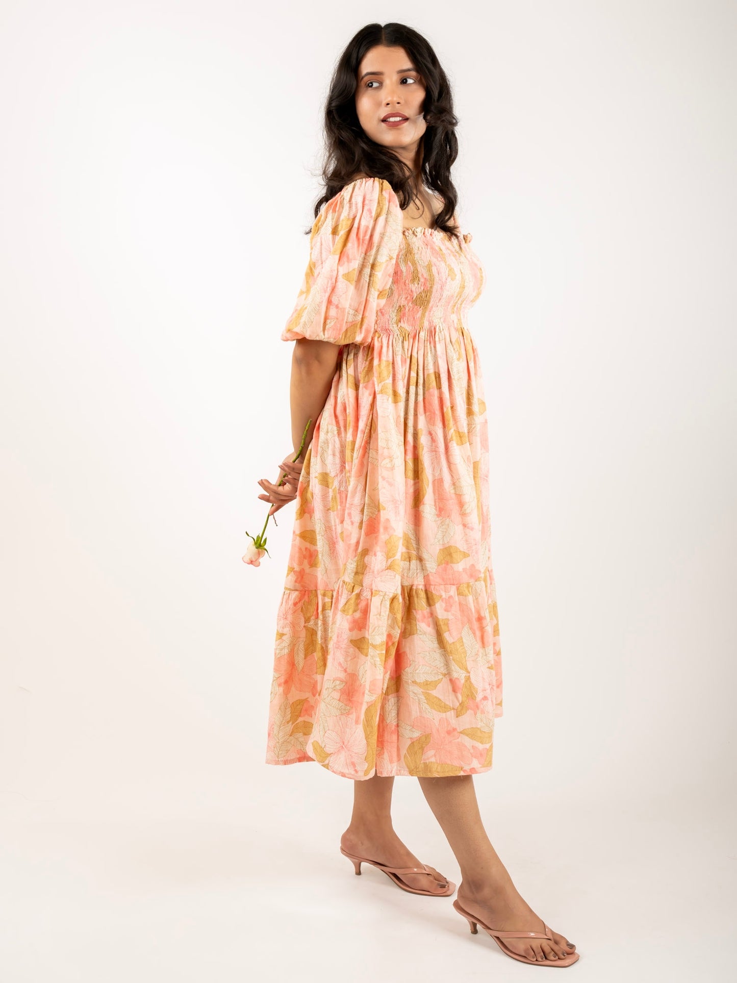 MONOMEE HALLIE FLORAL PUFF SLEEVE COTTON DRESS