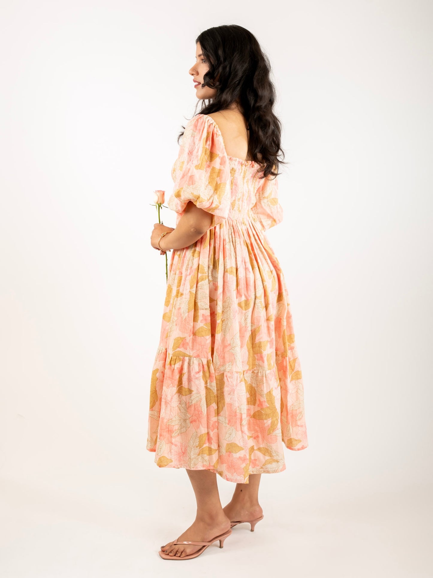 MONOMEE HALLIE FLORAL PUFF SLEEVE COTTON DRESS