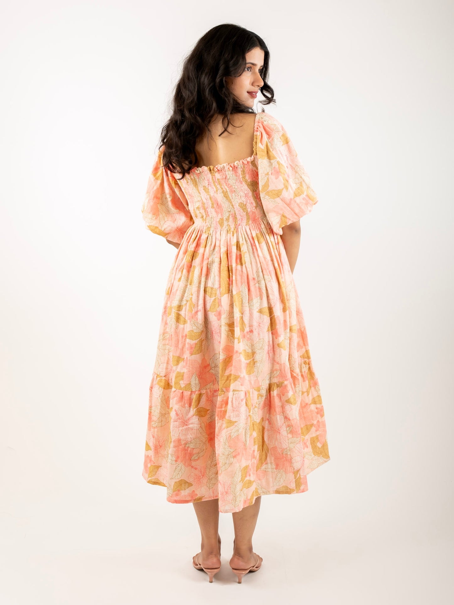 MONOMEE HALLIE FLORAL PUFF SLEEVE COTTON DRESS