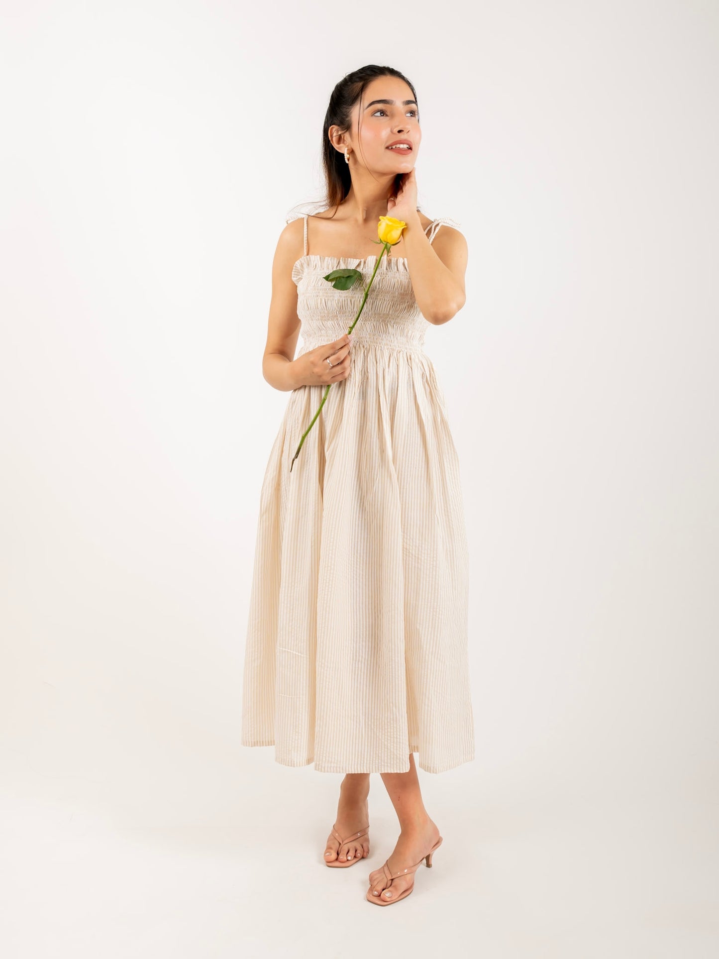 MONOMEE KIMMIE BEIGE STRIPED DRESS