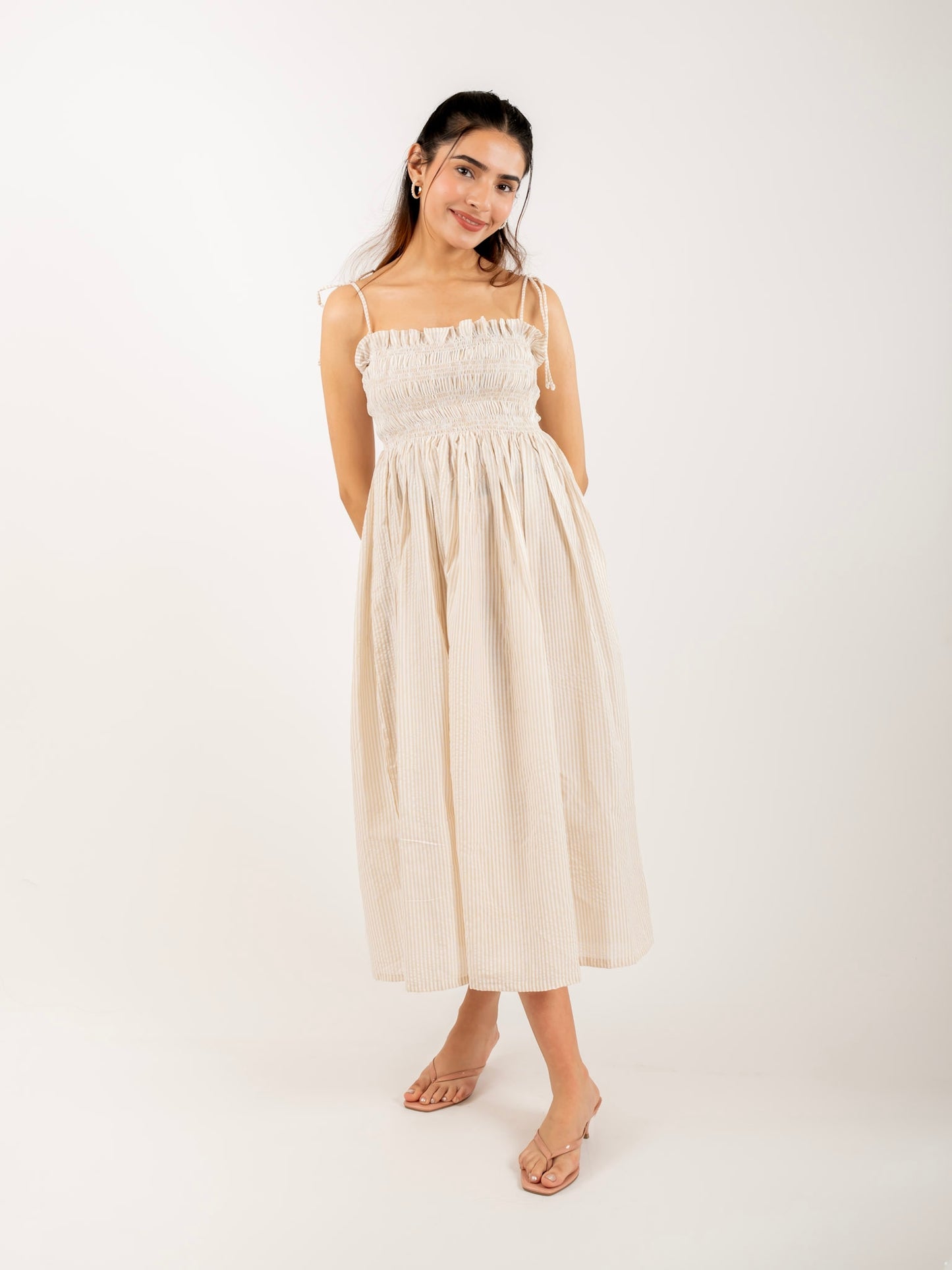 MONOMEE KIMMIE BEIGE STRIPED DRESS