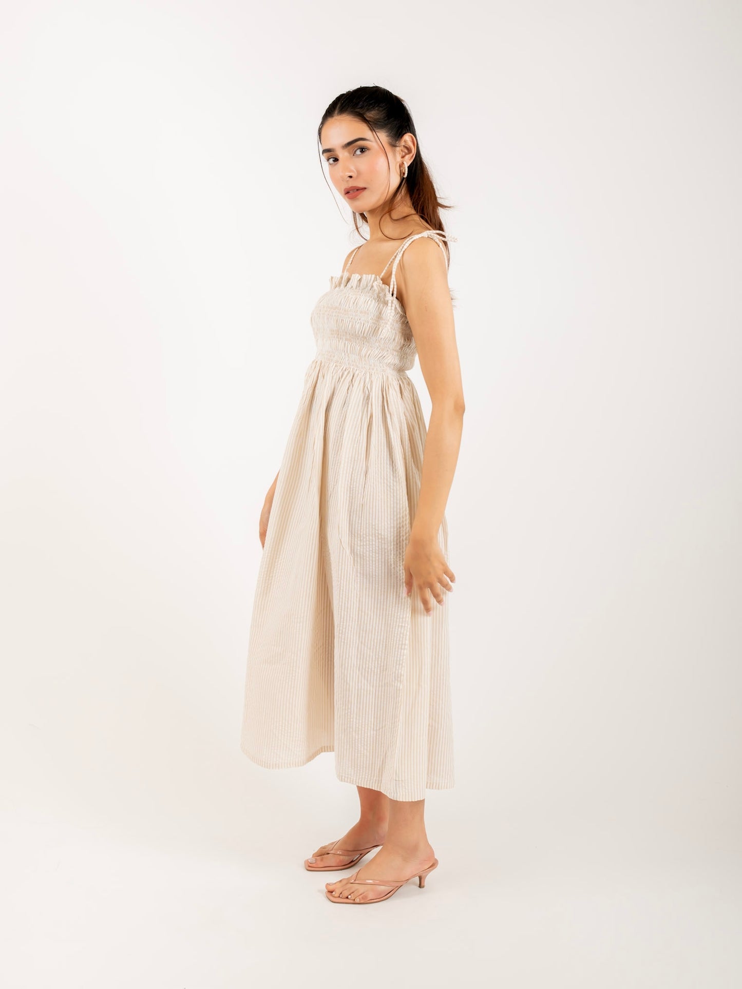 MONOMEE KIMMIE BEIGE STRIPED DRESS