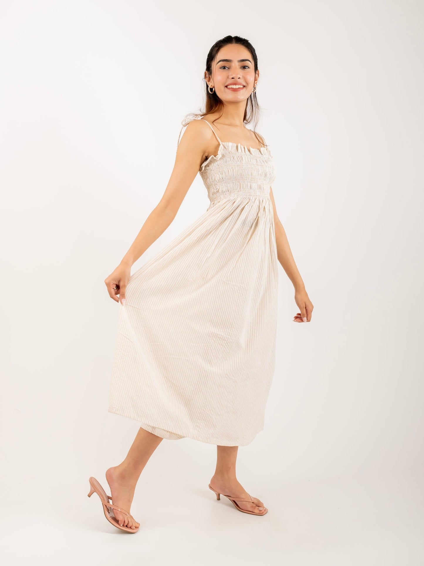 MONOMEE KIMMIE BEIGE STRIPED DRESS