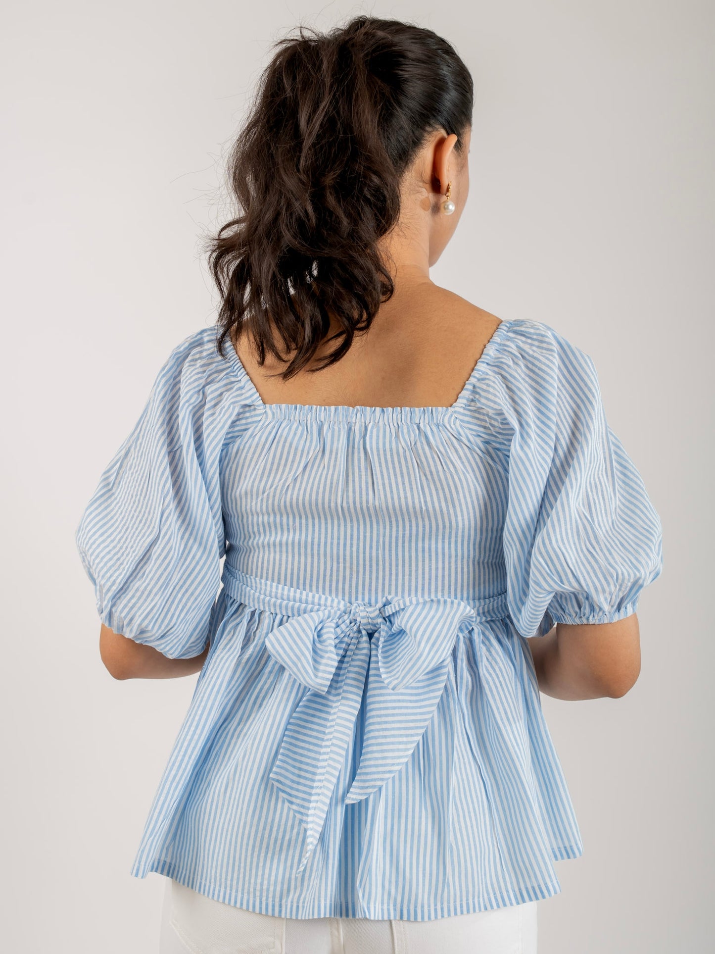 MONOMEE SOPHIA BLUE STRIPED PEPLUM TOP