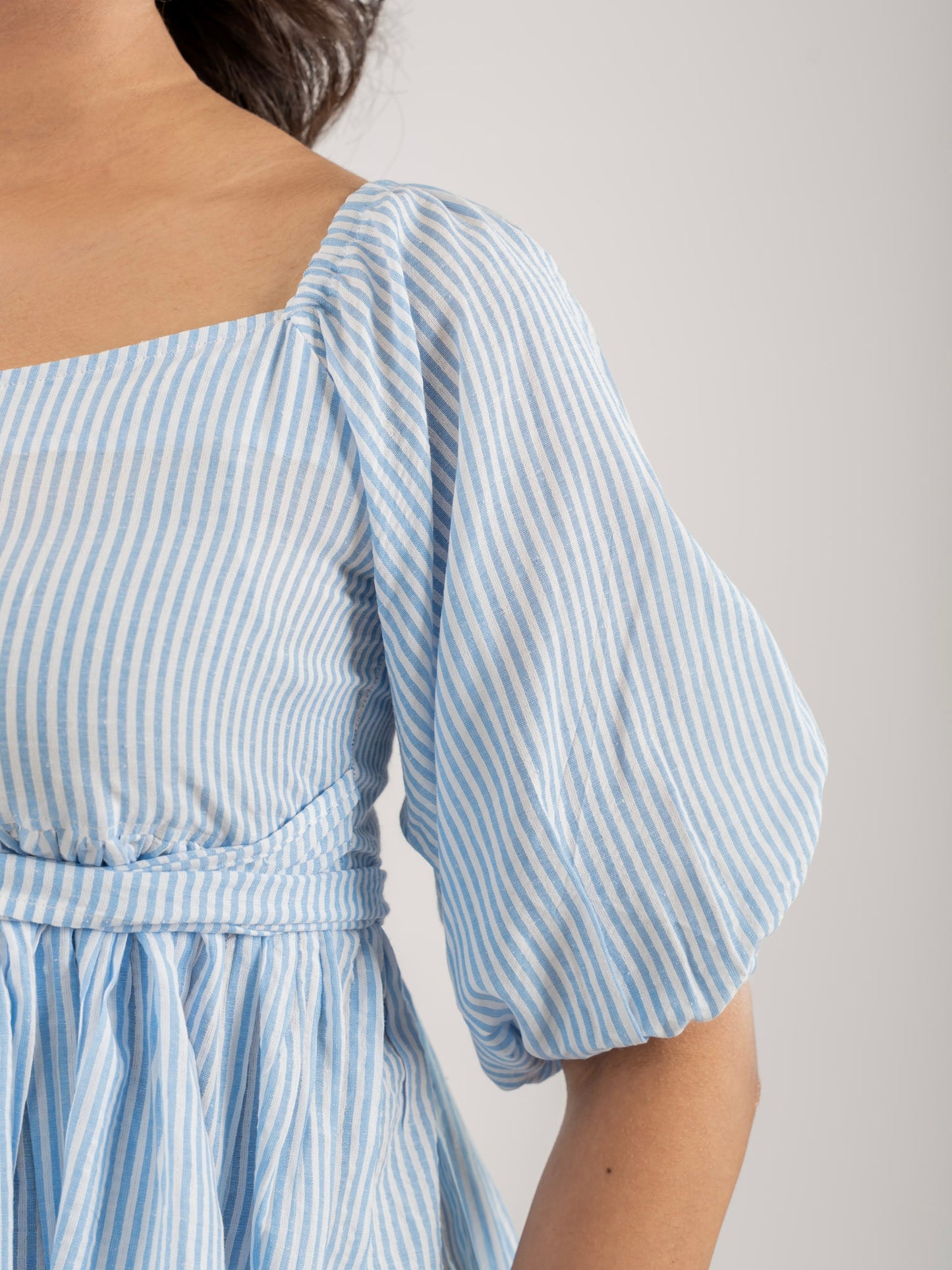 MONOMEE SOPHIA BLUE STRIPED PEPLUM TOP