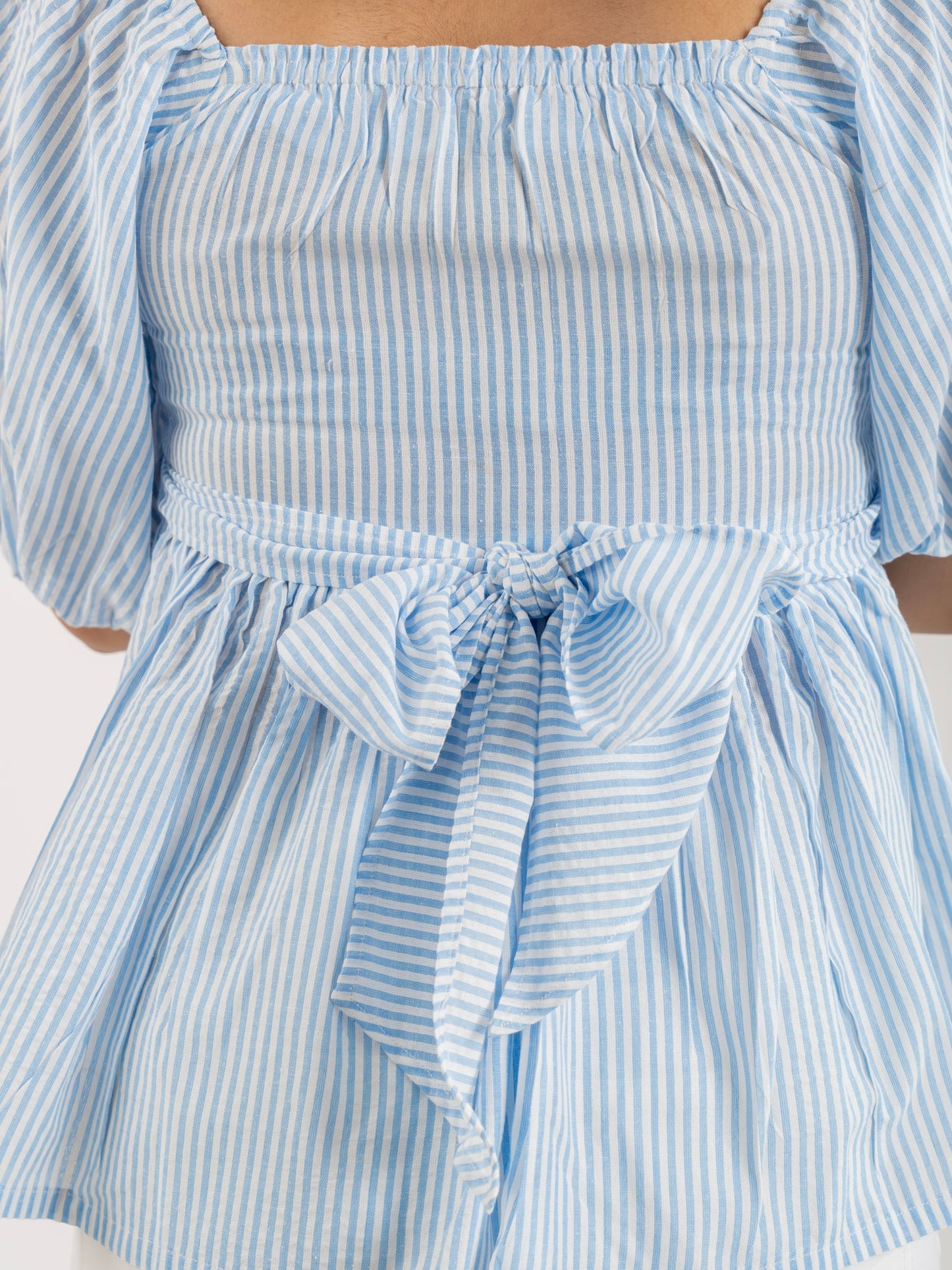 MONOMEE SOPHIA BLUE STRIPED PEPLUM TOP