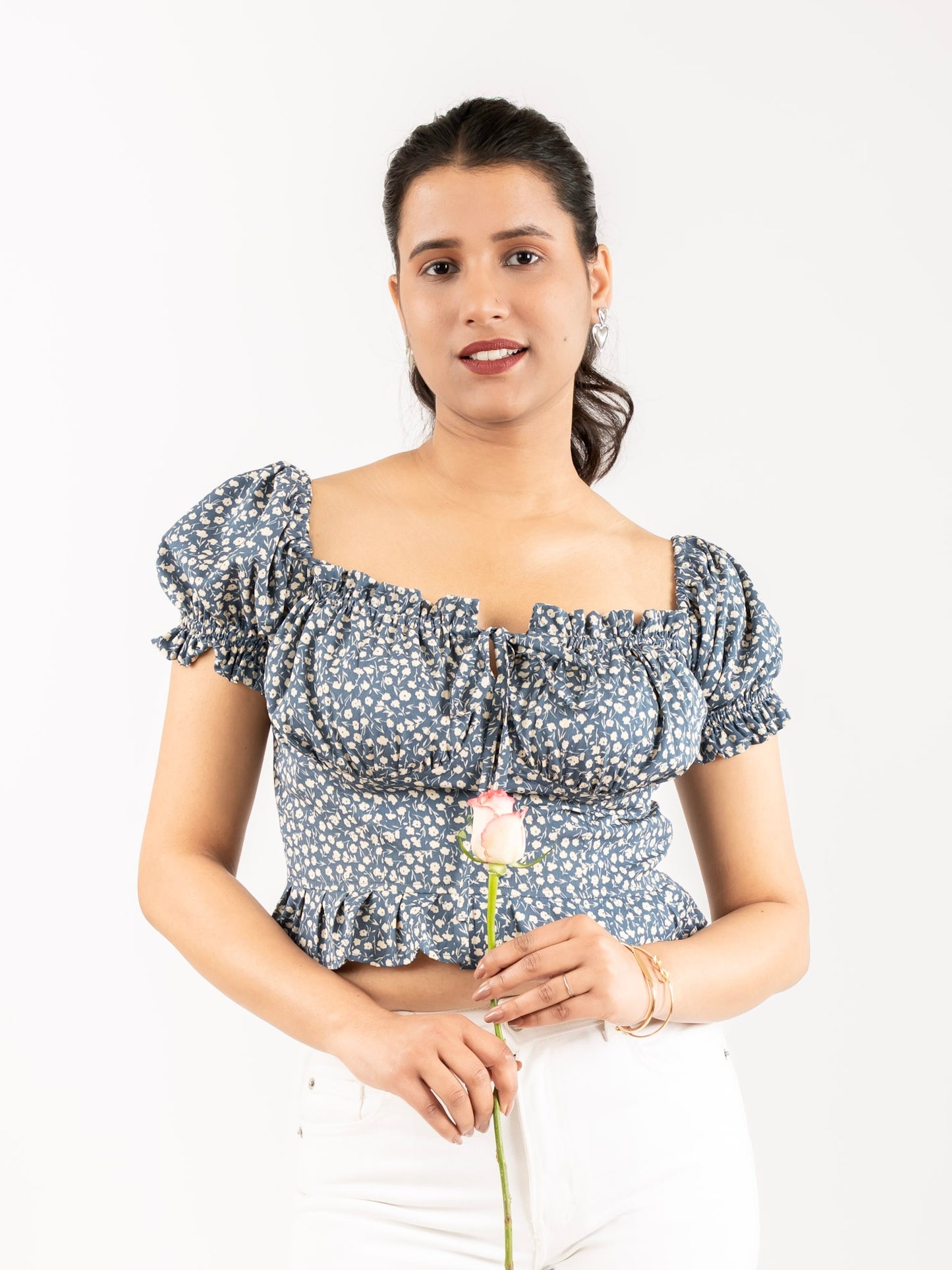 MONOMEE ANYA FLORAL PRINT BLUE CROP TOP