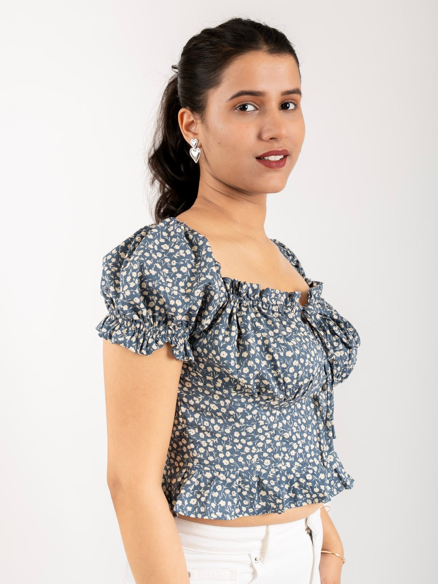 MONOMEE ANYA FLORAL PRINT BLUE CROP TOP