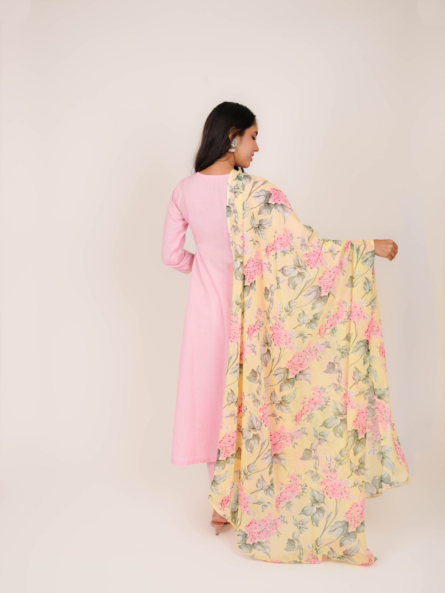 MISHKA PINK COTTON FLORAL SUIT SET WITH DUPATTA