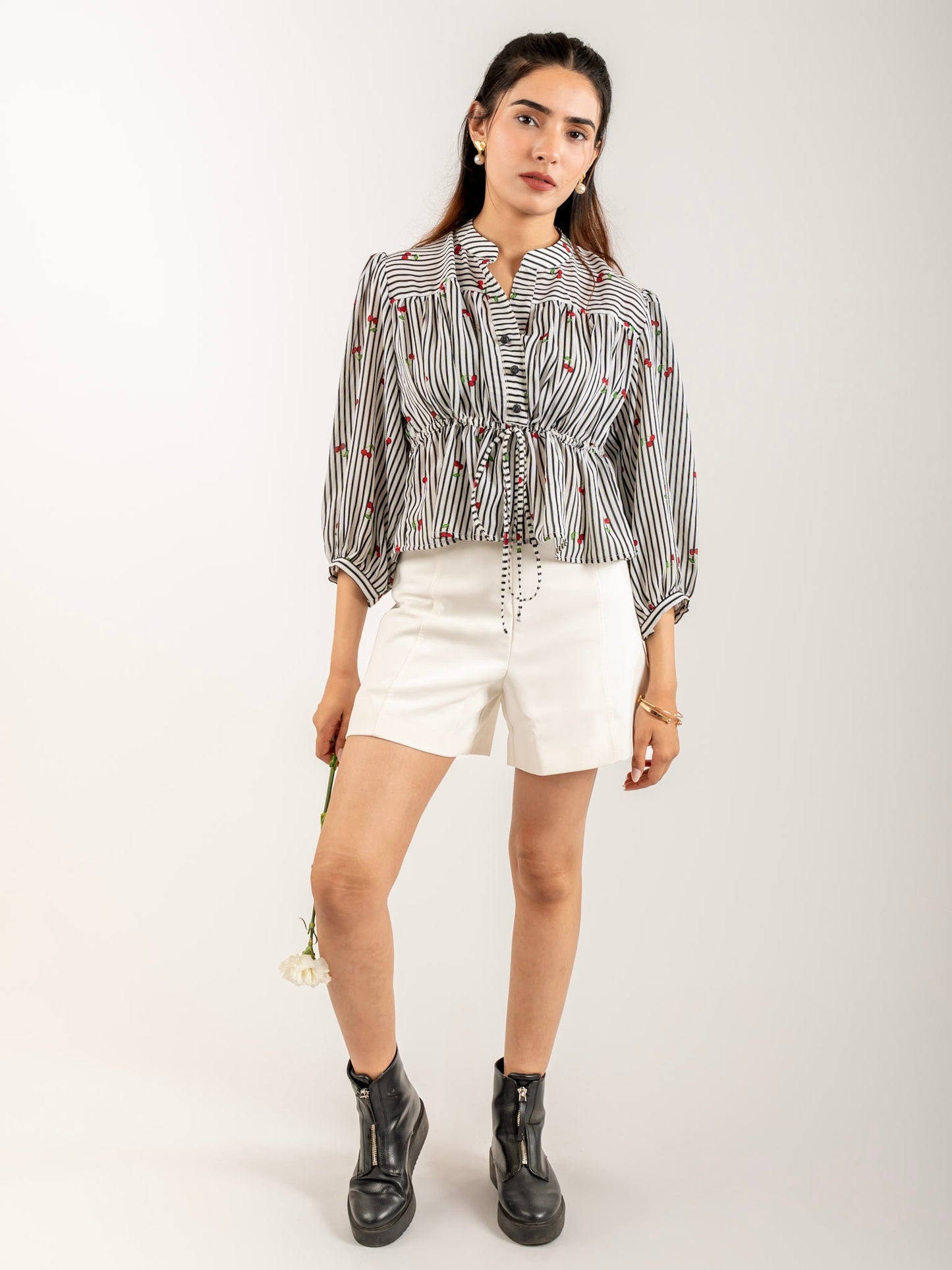 MONOMEE MAEVE BLACK STRIPED TOP