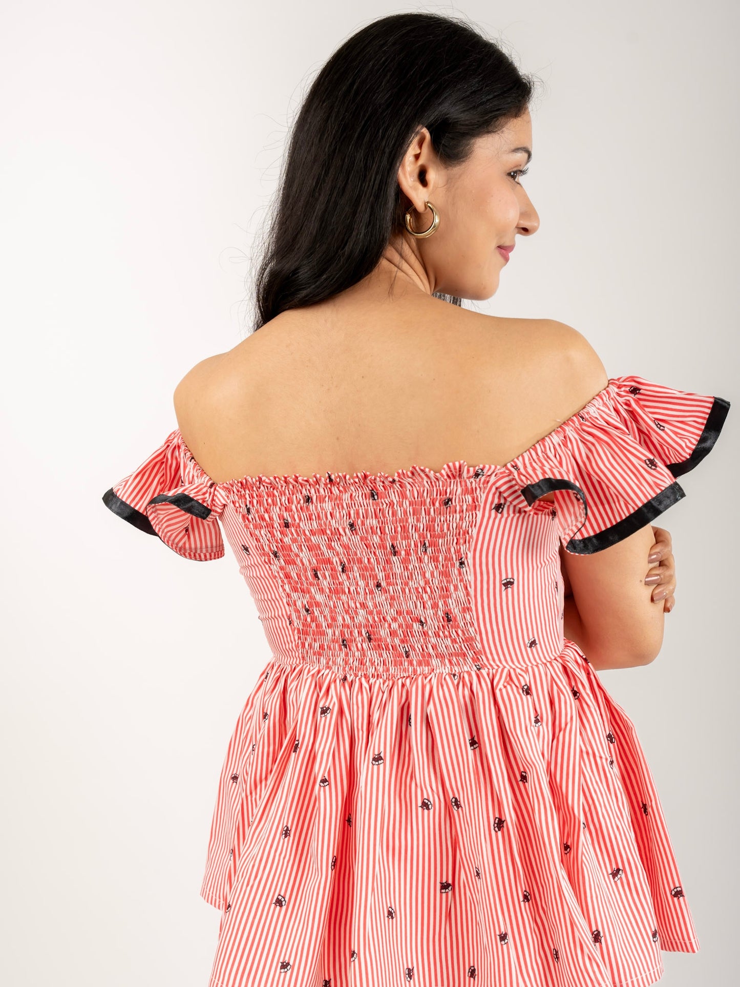 MONOMEE ASPEN STRIPED BARDOT TOP