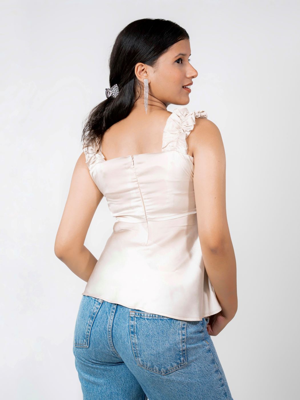 MONOMEE KHLOE OFF WHITE SATIN TOP