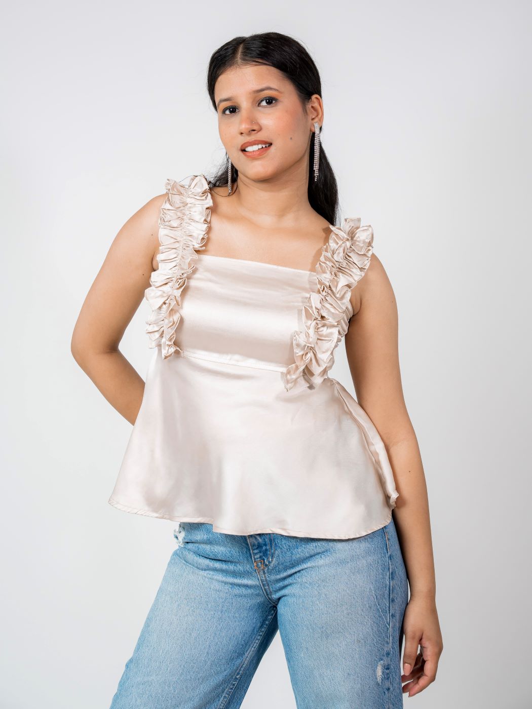MONOMEE KHLOE OFF WHITE SATIN TOP