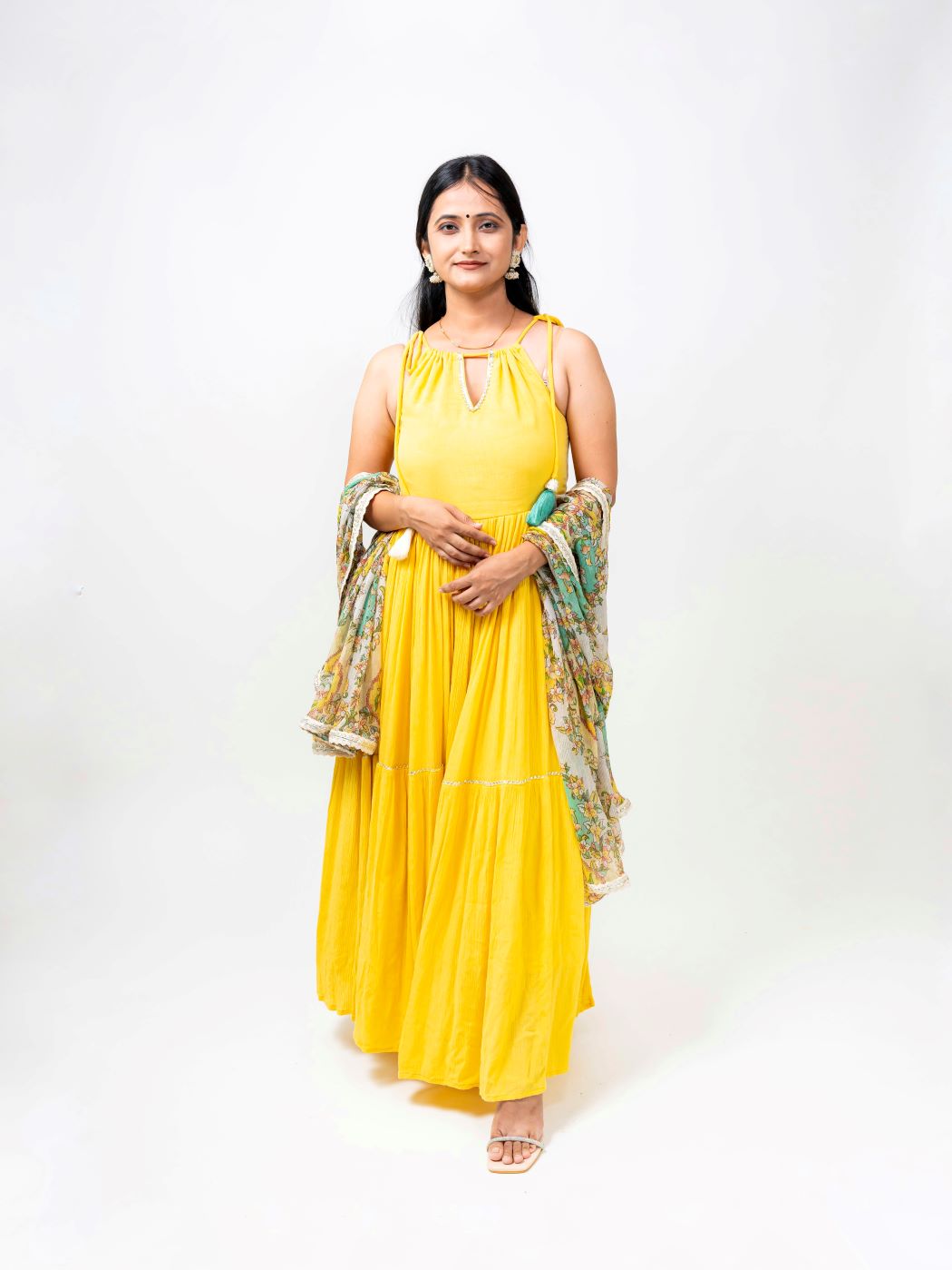 VARENYA GATHERED HALTER NECK DRESS