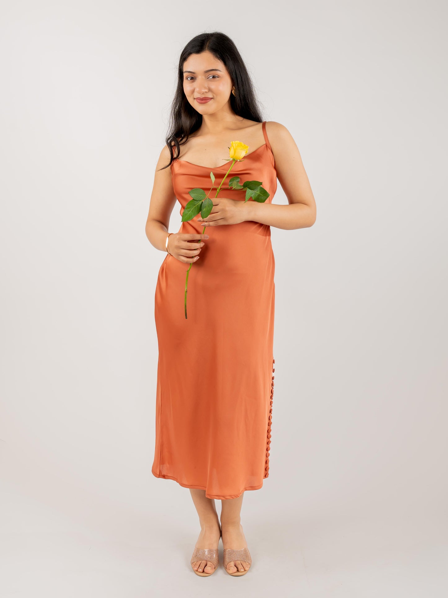 MONOMEE DOROTHY SATIN RUST SLIP DRESS