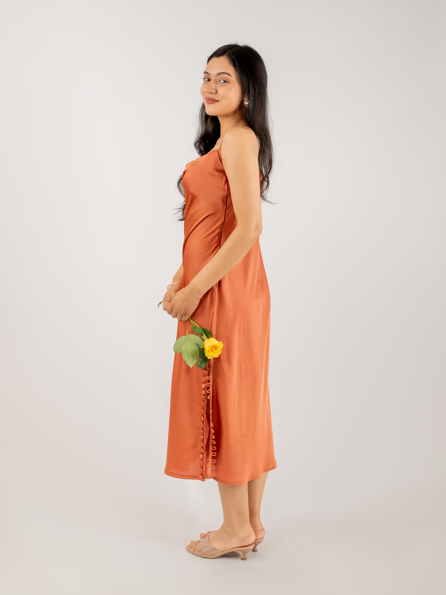 MONOMEE DOROTHY SATIN RUST SLIP DRESS