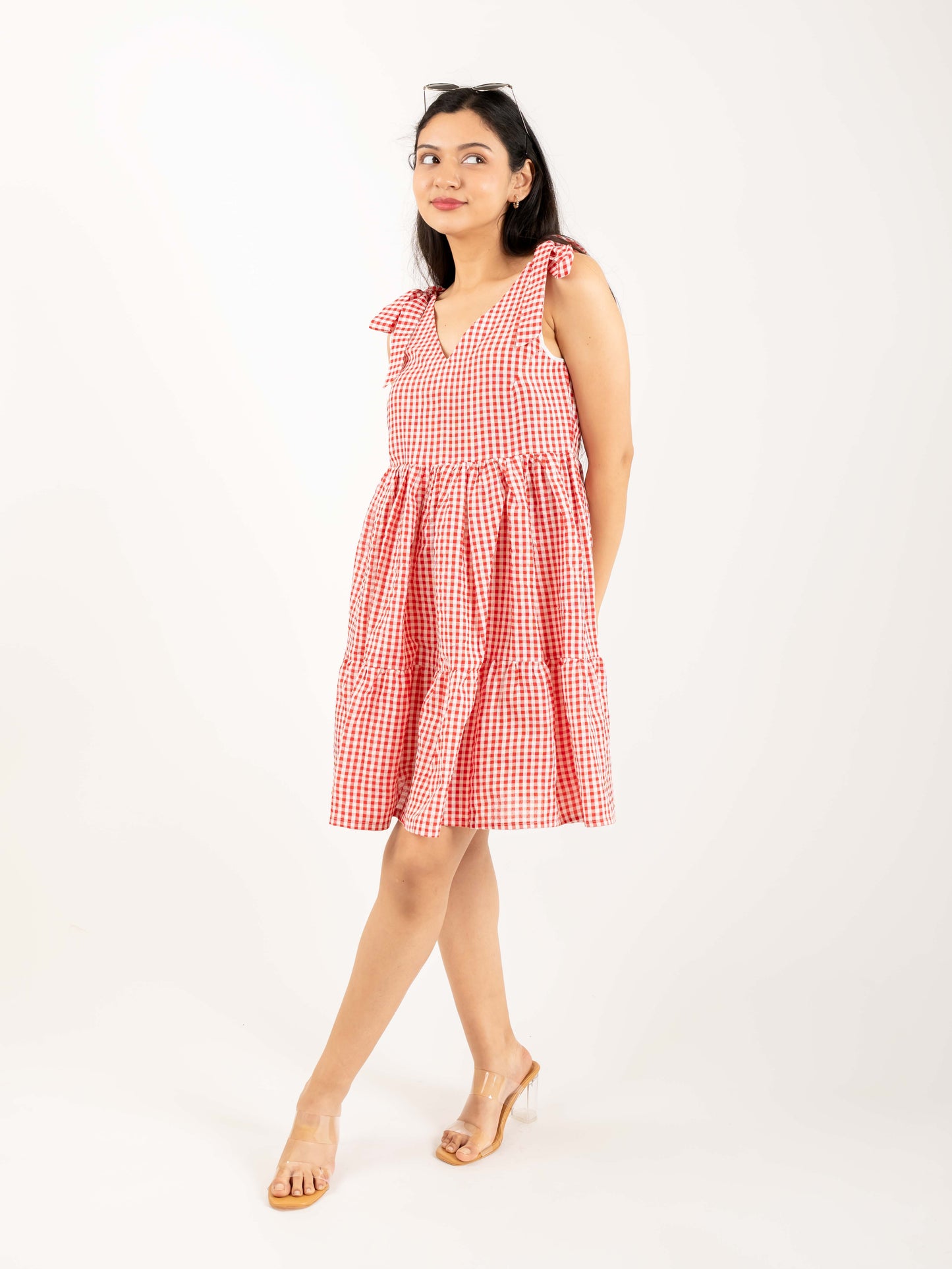 MONOMEE SUSIE RED & WHITE GINGHAM DRESS