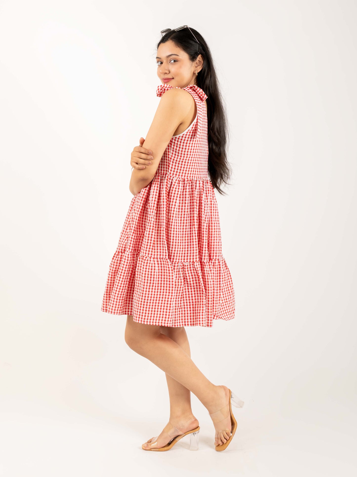 MONOMEE SUSIE RED & WHITE GINGHAM DRESS