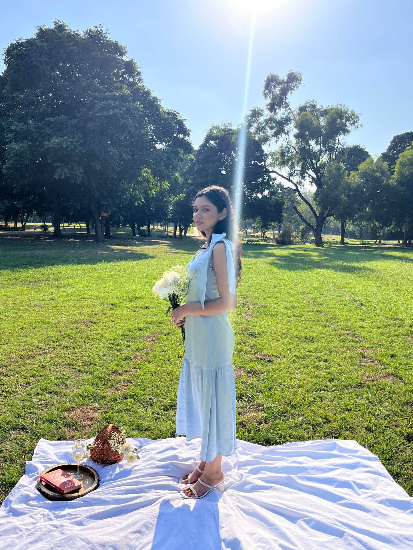 MONOMEE WILLOW SATIN BOW TIE DRESS