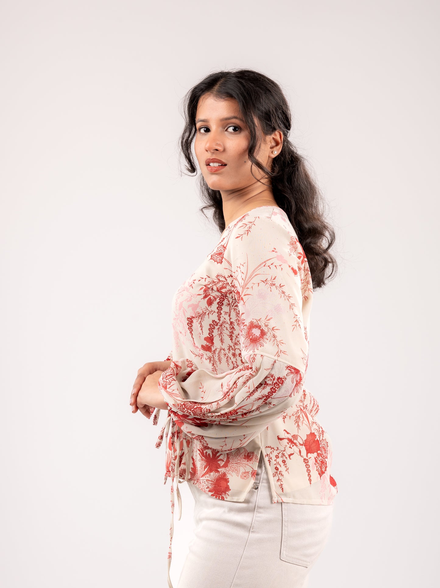 POPPY TIE-KNOT LONG SLEEVE TOP