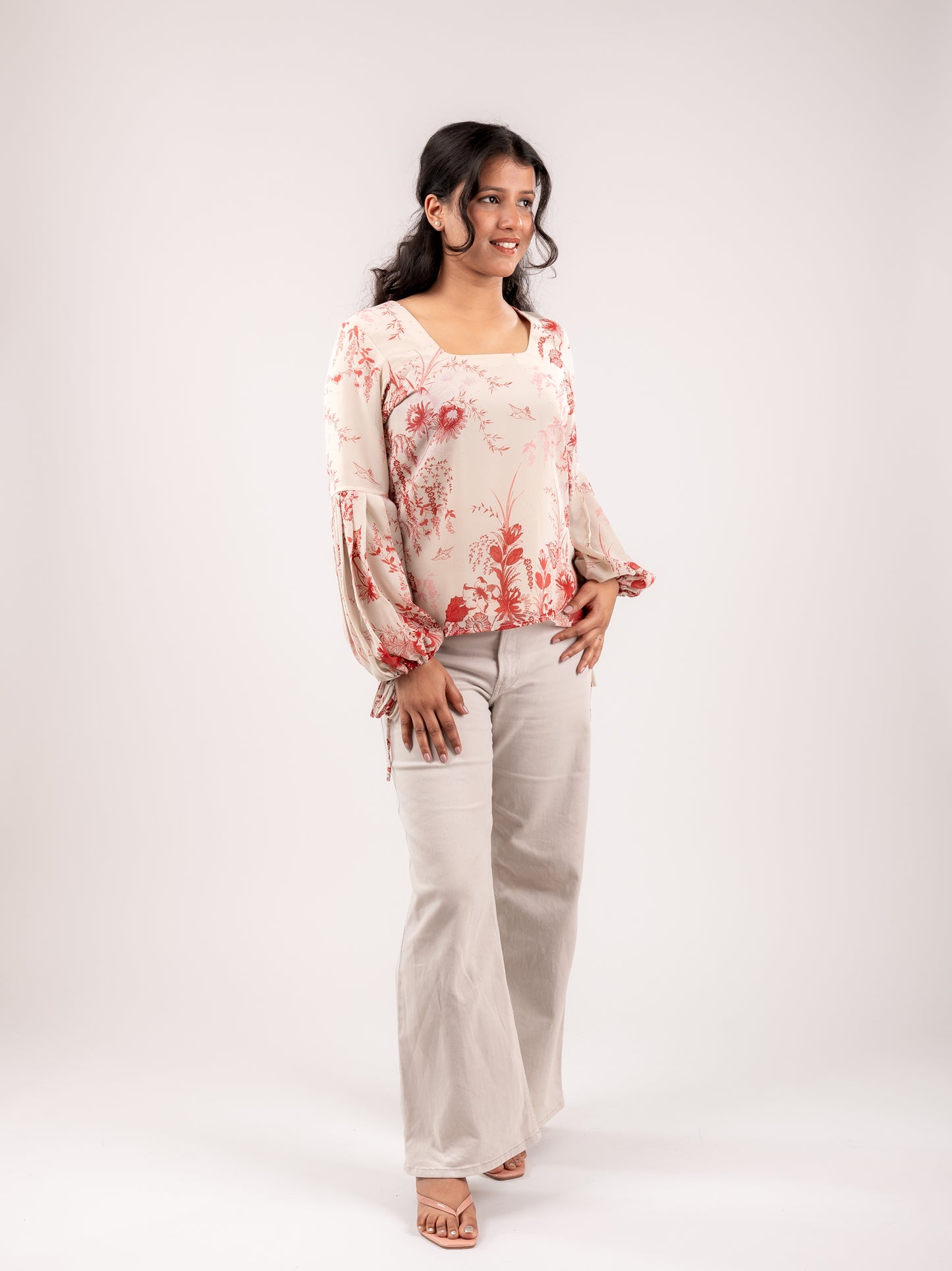 POPPY TIE-KNOT LONG SLEEVE TOP