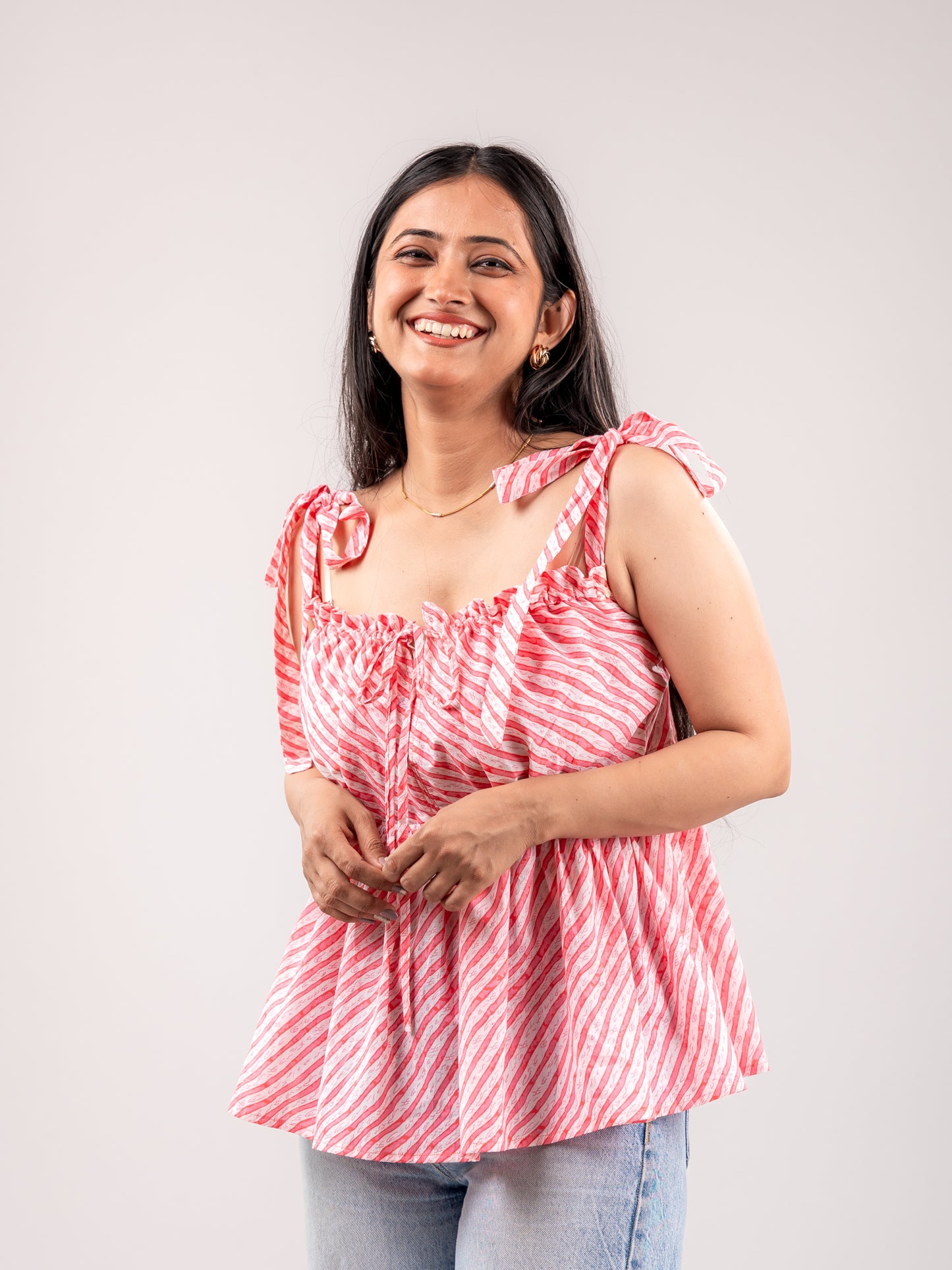 MONOMEE AUDREY PINK STRIPED TOP