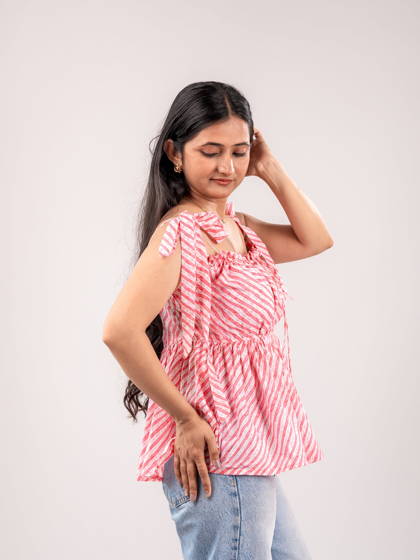 MONOMEE AUDREY PINK STRIPED TOP