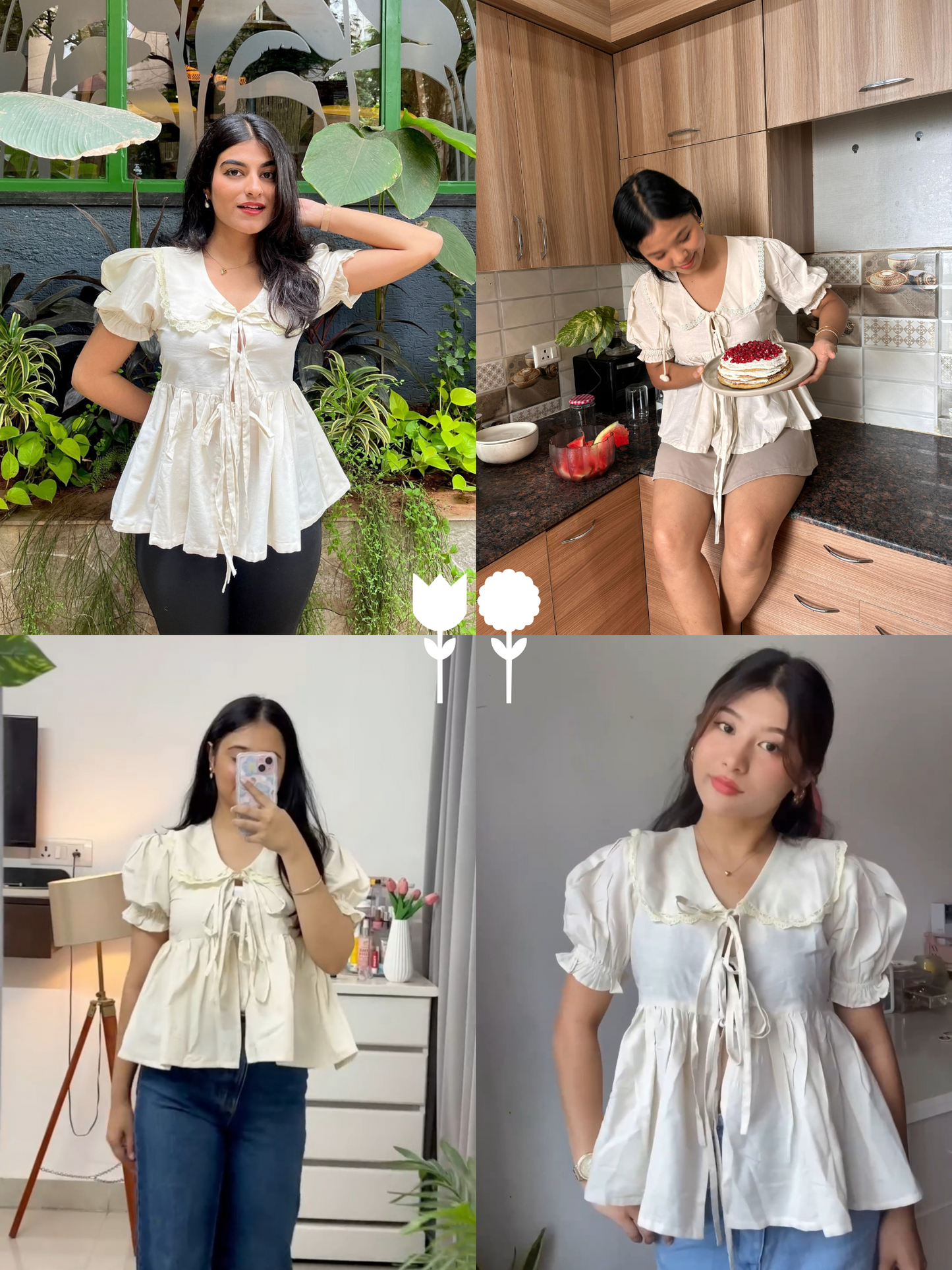MONOMEE LUNA FRONT BOW TIE PLACKET LACE COTTON TOP
