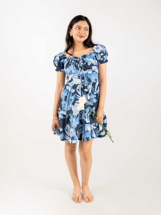 MONOMEE TAYLOR BLUE FLORAL MINI DRESS