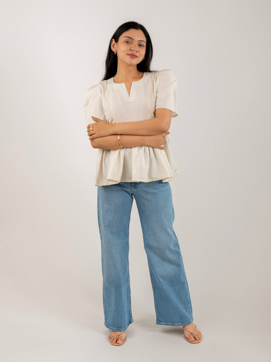 MONOMEE ELLERIE OFF-WHITE LACE TOP